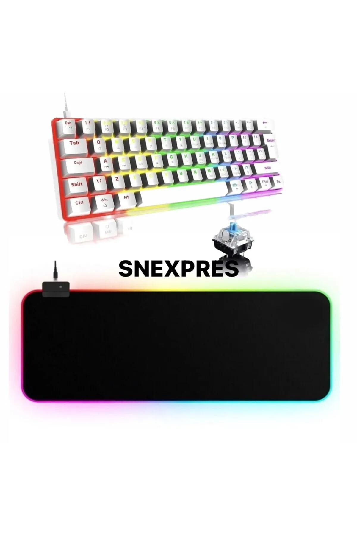 Everest Grup Beyaz Rgb Oyuncu Klavyesi Mekanik 62 Tuş 18 Ayarlanabilirled Gaming Klavye Rgb Mausepad Uyumlu