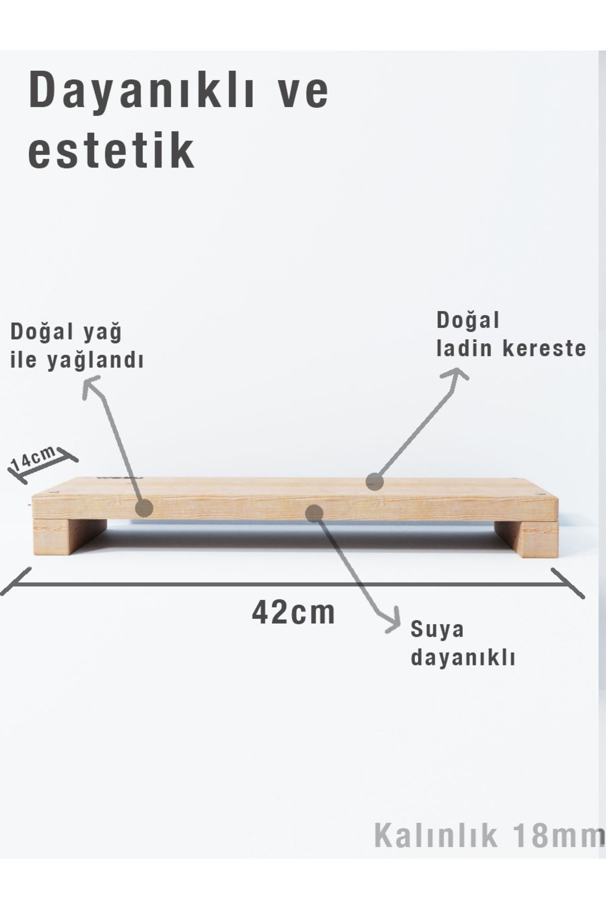 Wobu Bilgisayar Standı Monitör Pc Laptop Yükseltici Doğal Ahşap