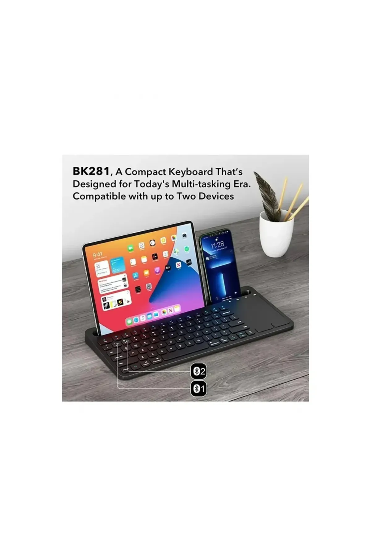 Blic Bk281 Bluetooh Wıreless Keyboard Siyah Touchpad Kablosuz uyumlu Q Klavye