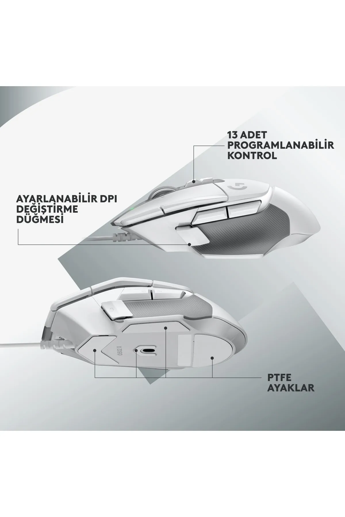 Logitech Blg G G502 X Kablolu HERO 25K Sensörlü Yüksek Performanslı Oyuncu Mouse - Beyaz htcx 1005813 Kyc