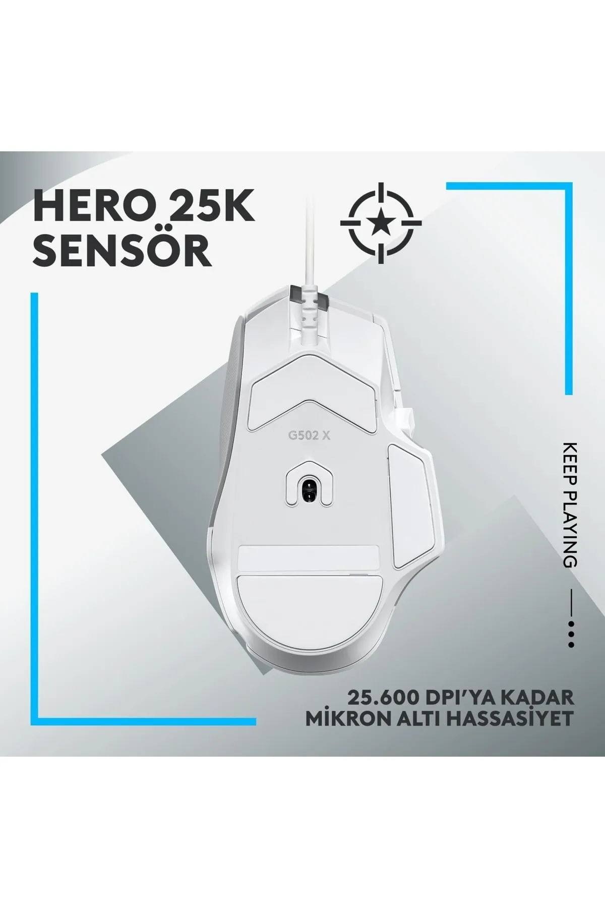 Logitech Blg G G502 X Kablolu HERO 25K Sensörlü Yüksek Performanslı Oyuncu Mouse - Beyaz htcx 1005813 Kyc