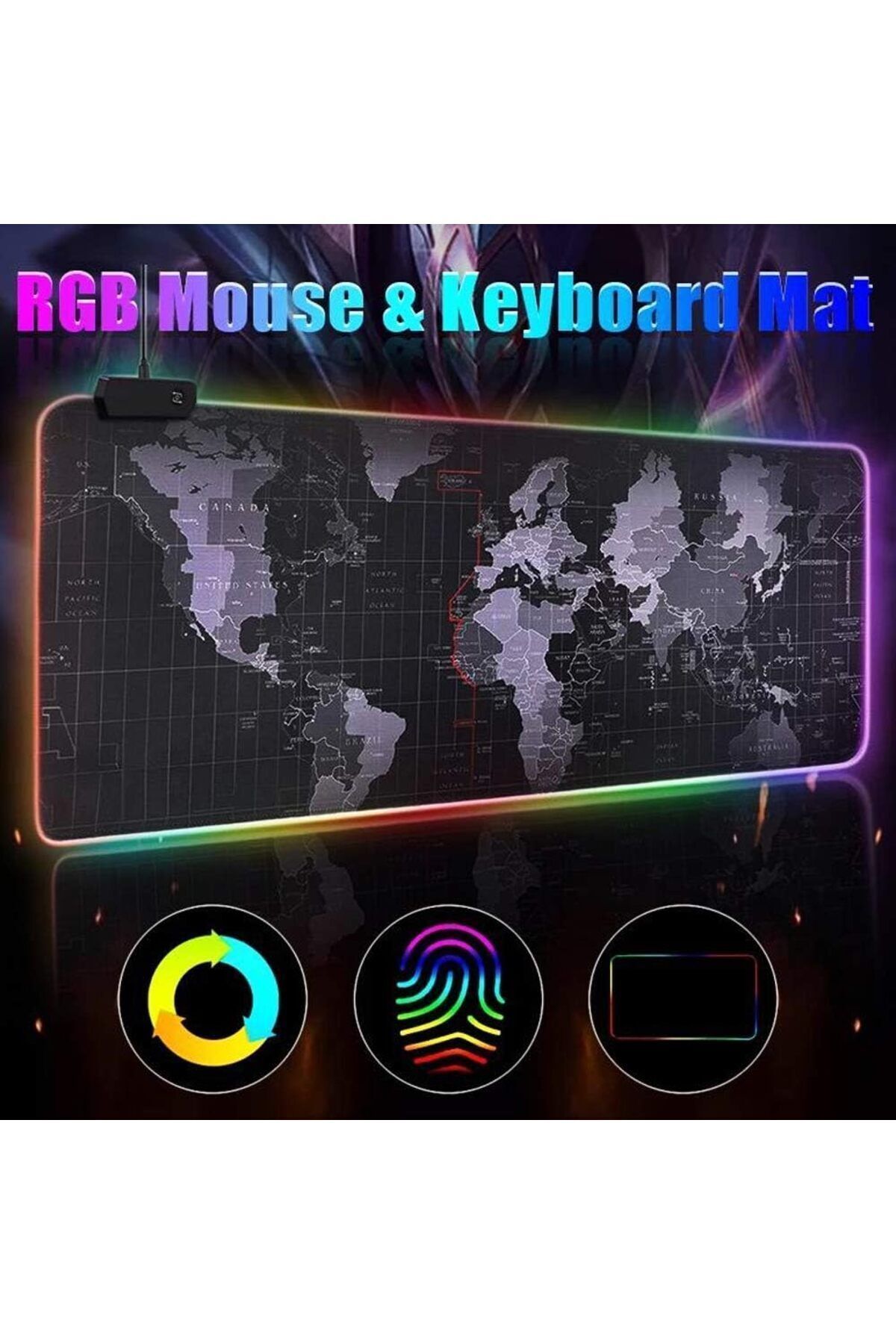 Genel Markalar Blg Rgb Dünya Desenli Mouse Pad Led Işıklı Baskısız Siyah Renk Gaming Mousepet 80x30 KycShp 47