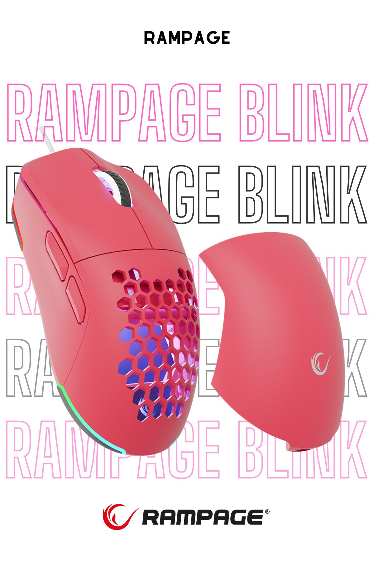 Rampage BLINK Pembe 7 Makro Tuşlu RGB 12800 DPI Gaming Oyuncu Mouse