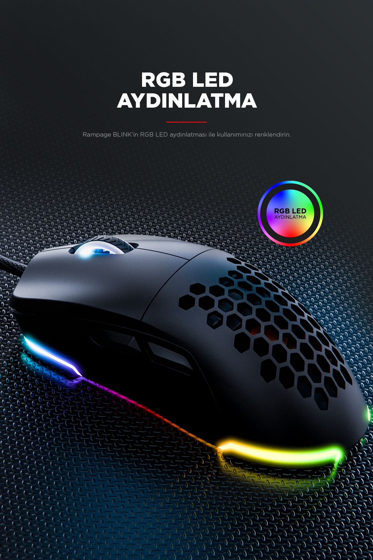 Rampage Blink Rgb Mouse Makrolu 12800 Dpi Oyuncu Mouse Gaming Mouse Örgü Kablo E-spor Mouse Profesyonel