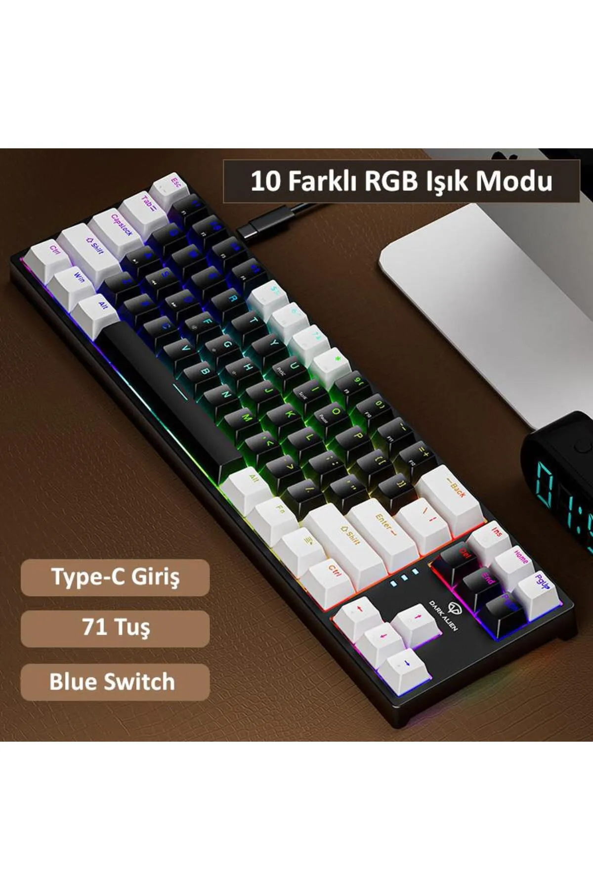 Valkyrie Blue Switch Dark Alien K710 71 Tuş Rgb Gaming Klavye - Mekanik Mavi Tuş Type-c - 2 Kademe