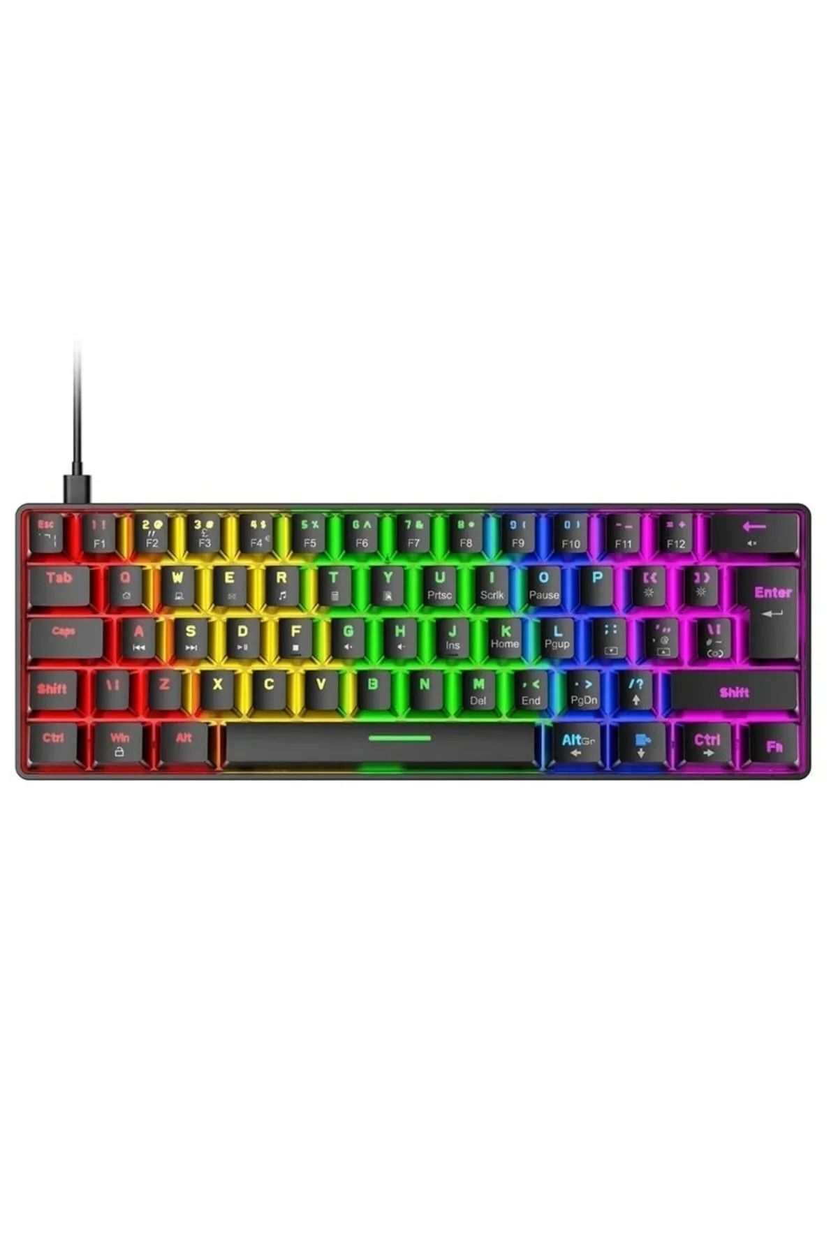 Everest Grup Blue Switch Raimbow Oyun Klavyesi Gaming Mekanik 62 Tuşlu 18 Rgb Led Usb Type-c Kablo T60