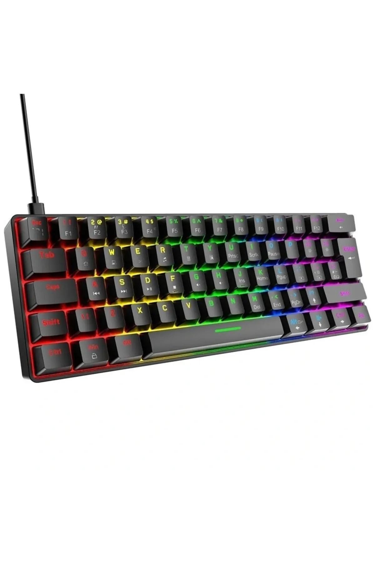 Everest Grup Blue Switch Raimbow Oyun Klavyesi Gaming Mekanik 62 Tuşlu 18 Rgb Led Usb Type-c Kablo T60