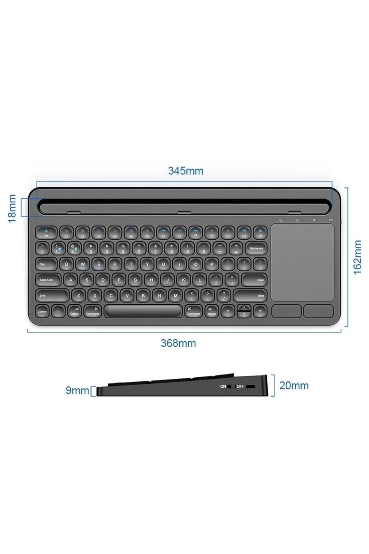 Technomen Bluetooh Wıreless Keyboard Siyah Touchpad Kablosuz Q Klavye Kablosuz Tablet Klavyesi Şarjlı Klavye