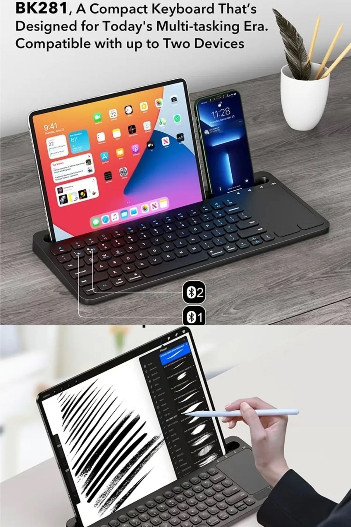 Technomen Bluetooh Wıreless Keyboard Siyah Touchpad Kablosuz Q Klavye Kablosuz Tablet Klavyesi Şarjlı Klavye