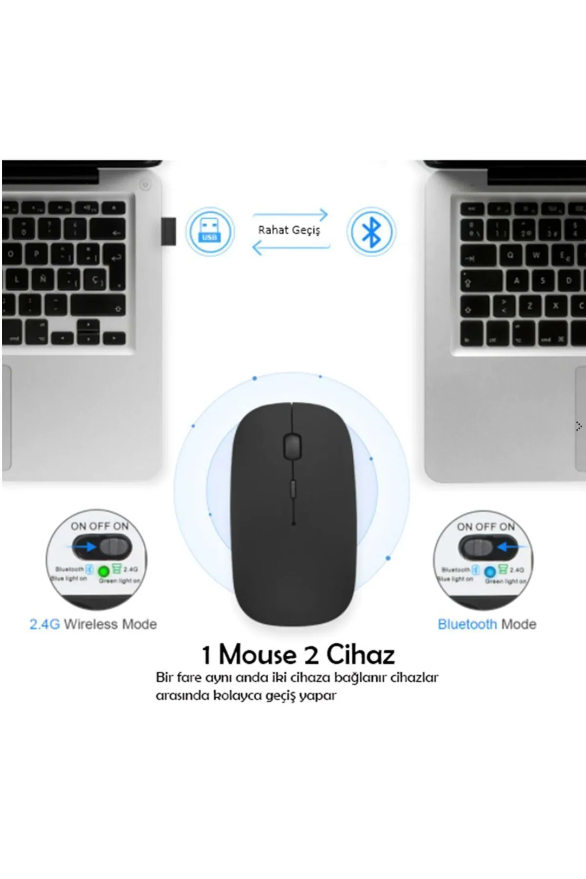 Alfalink Bluetooth Şarjlı 2.4ghz Sessiz Kablosuz Mouse Siyah