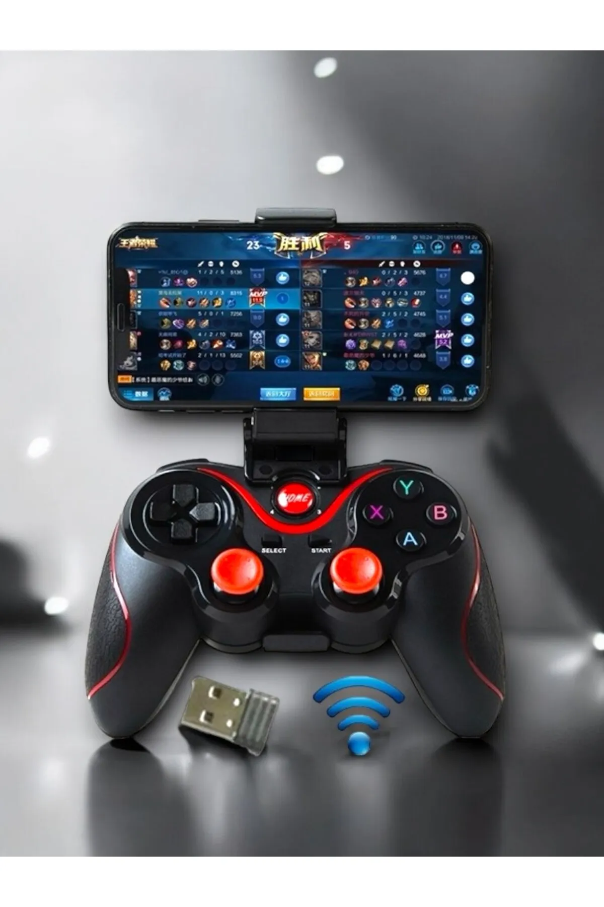 UCUZTEKNO Bluetooth Kablosuz Gamepad - Telefon Tutucu ve Uzun Pil Ömrü