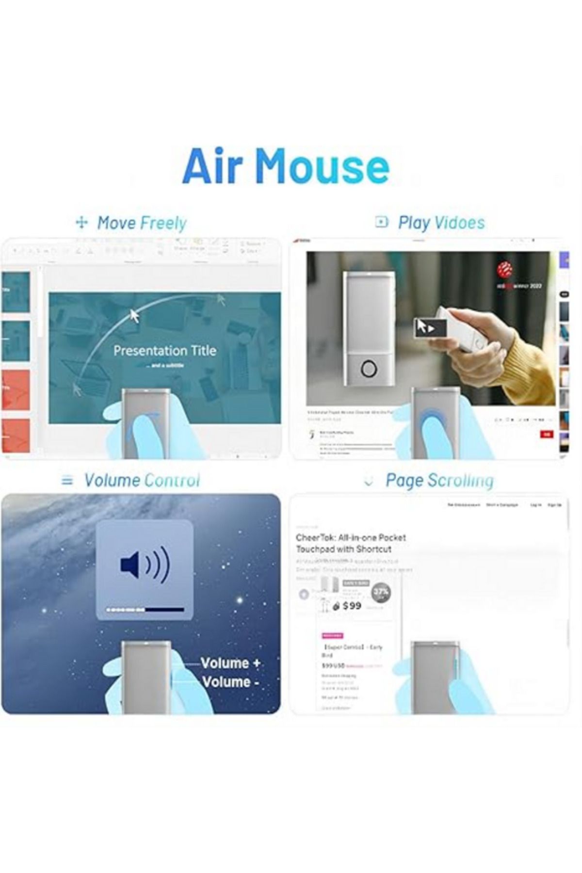 Raycon Bluetooth Kablosuz Sunum Air Mouse Windows,iPad Ios AndroidveAkıllı Cihazlar ile Uyumlu Lazer Mouse