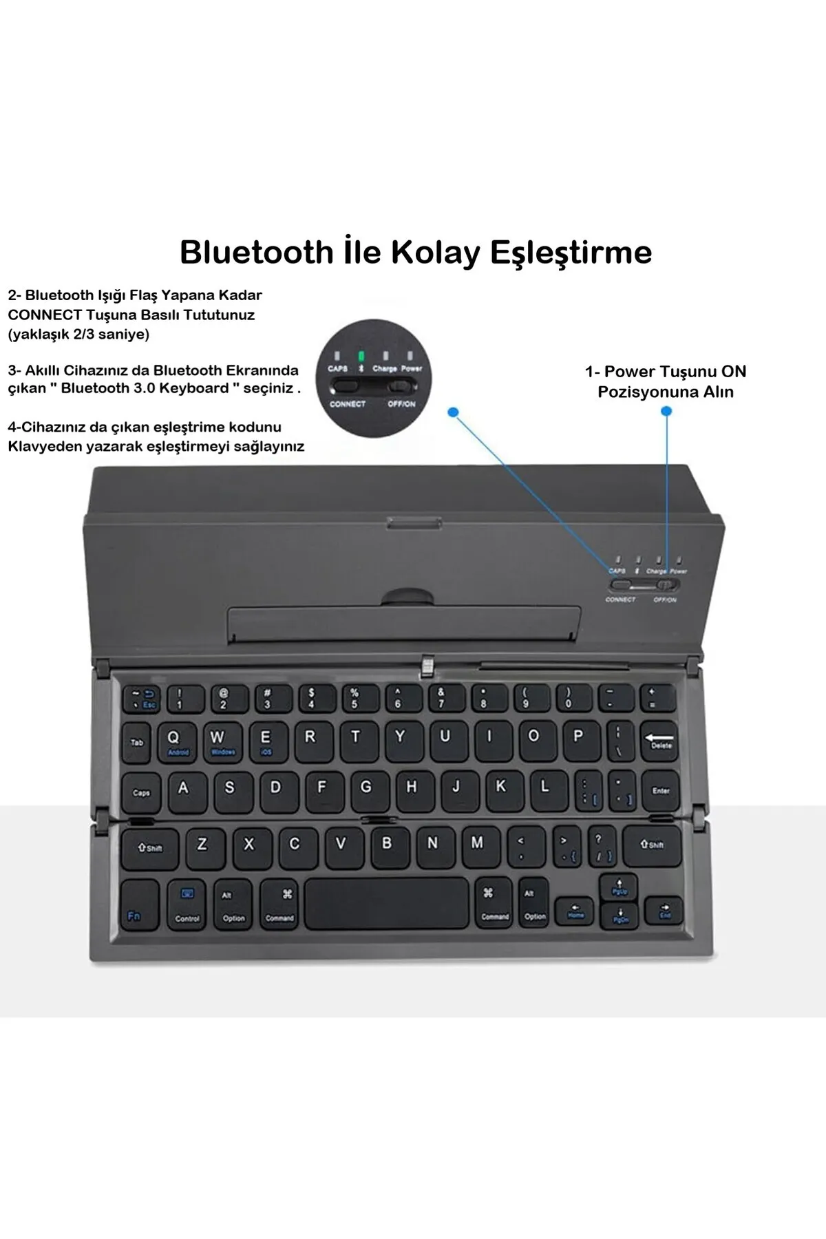 DUHALINE Bluetooth Klavye Kablosuz Mini Şarjlı Telefon Tablet İçin Klavye Kendinden Standlı Katlanır Taşınır