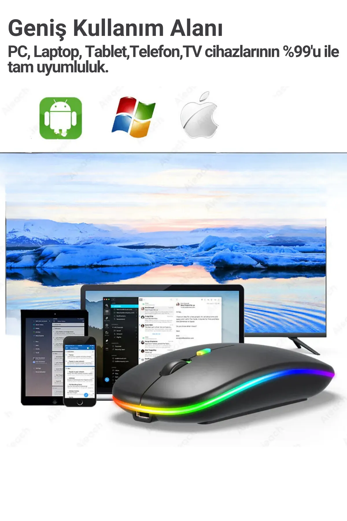 Abbruch Bluetooth Wireless Kablosuz Mouse Çift Modlu Usb 2.4g Şarj Edilebilir 800/1200/1600dpi Rgb Led