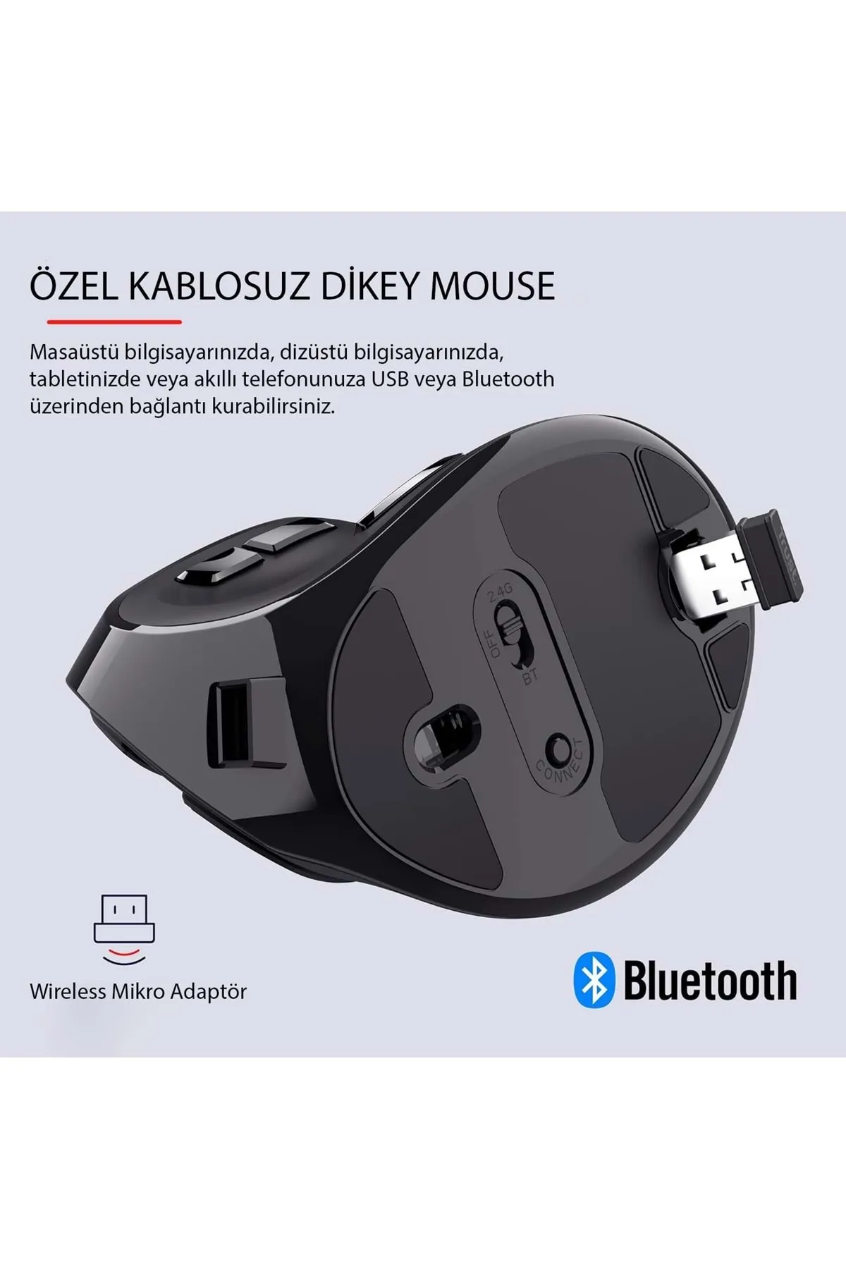 TriLine Bluetooth+2.4G Kablosuz Dikey Ergonomik Şarj Edilebilir Sessiz Mouse