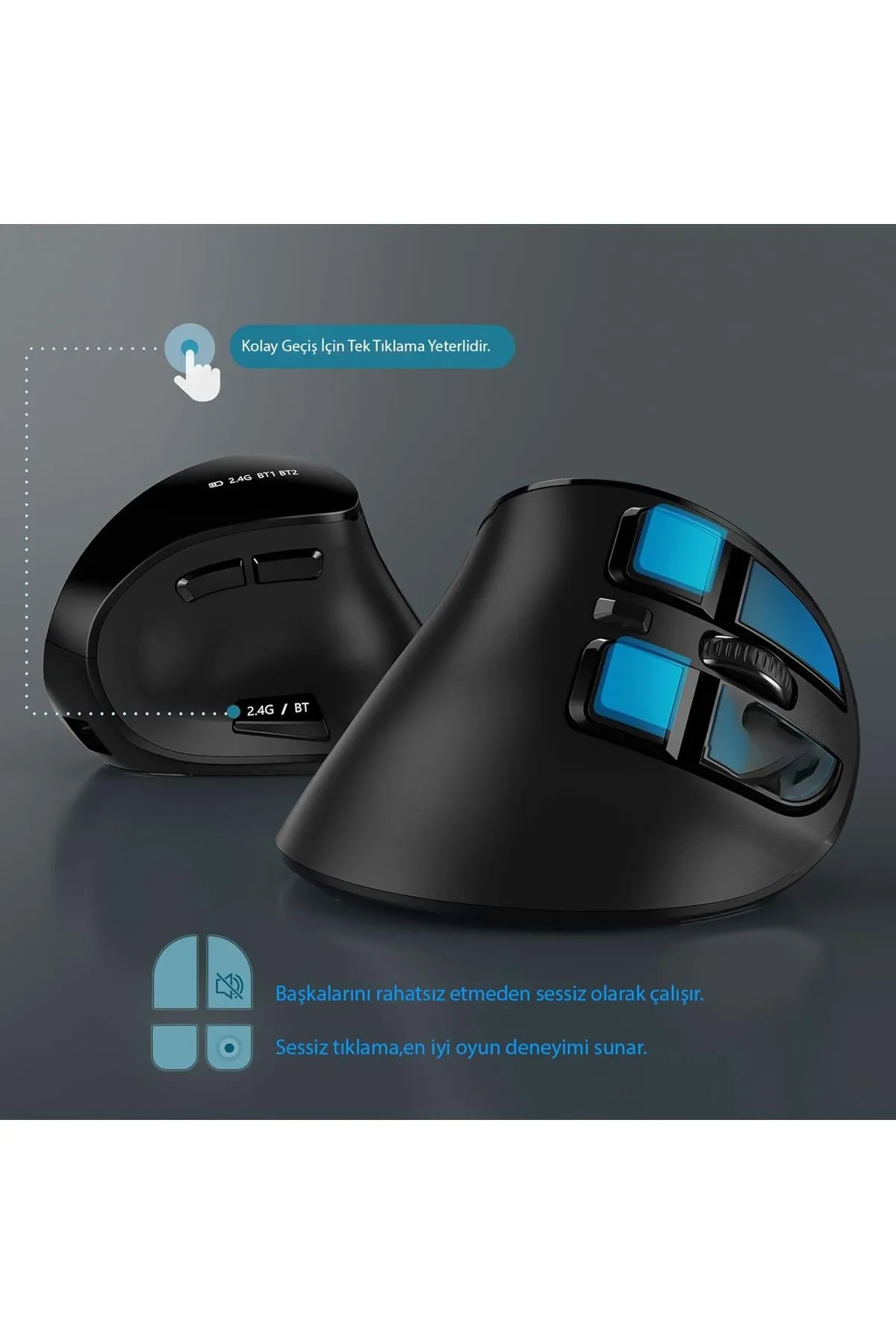 TriLine Bluetooth+2.4G Kablosuz Dikey Ergonomik Şarj Edilebilir Sessiz Mouse