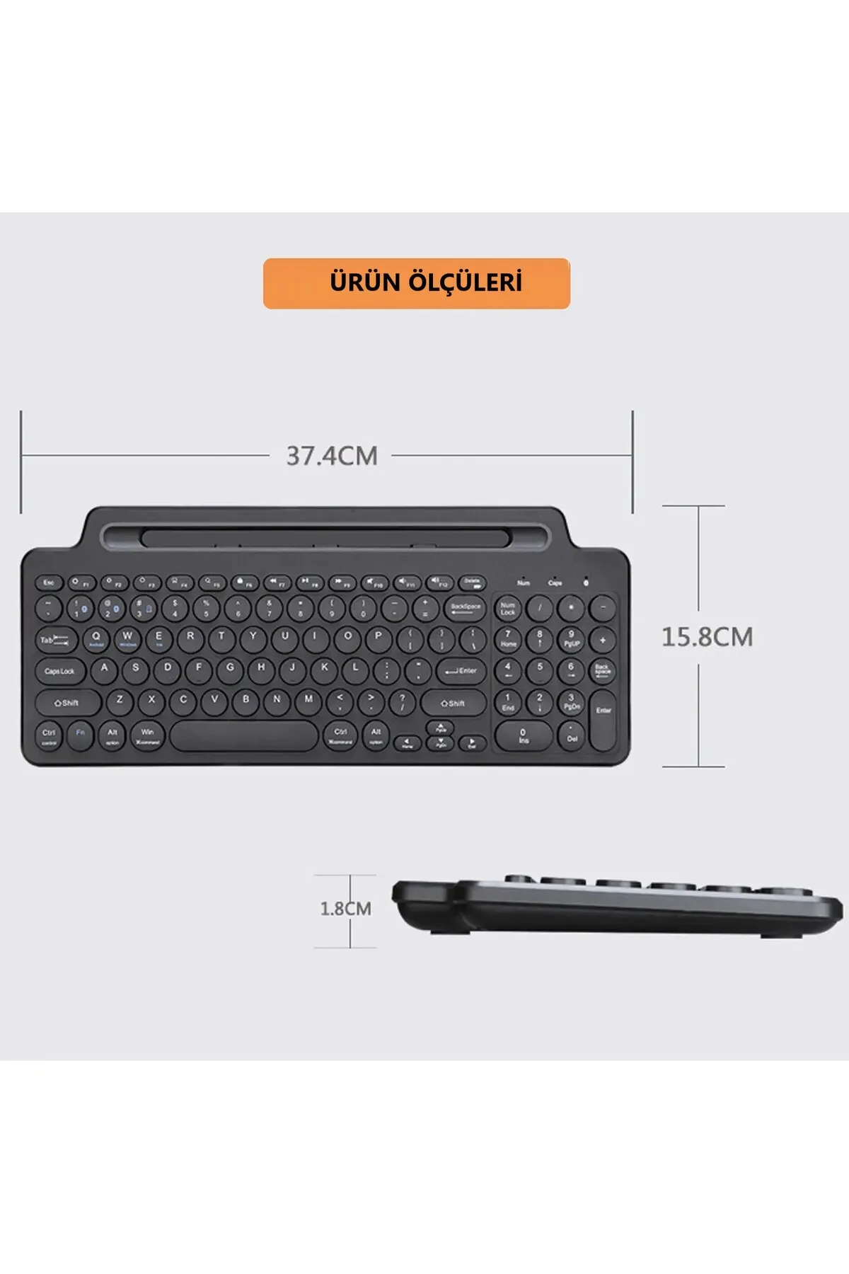 DUHALINE Bluetooth&Wireless Kablosuz Standlı Klavye Tablet Telefon Pc Tv Laptop Mac Uyumlu Numerik Sessiz Tuş