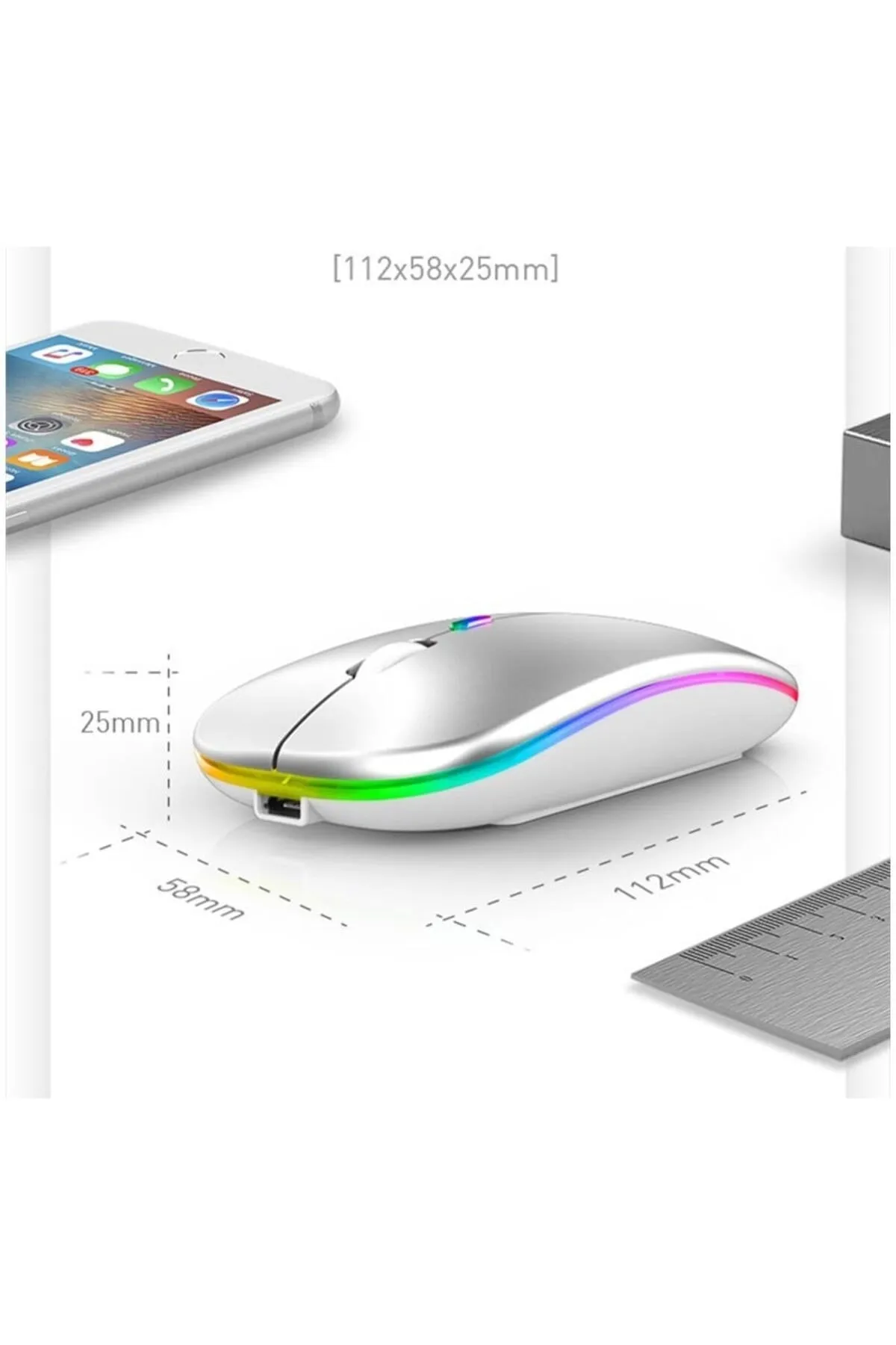 Apera BN28 Kablosuz Wireless Mouse Sessiz Tık RGB Aydınlatmalı Şarj Edilebilir