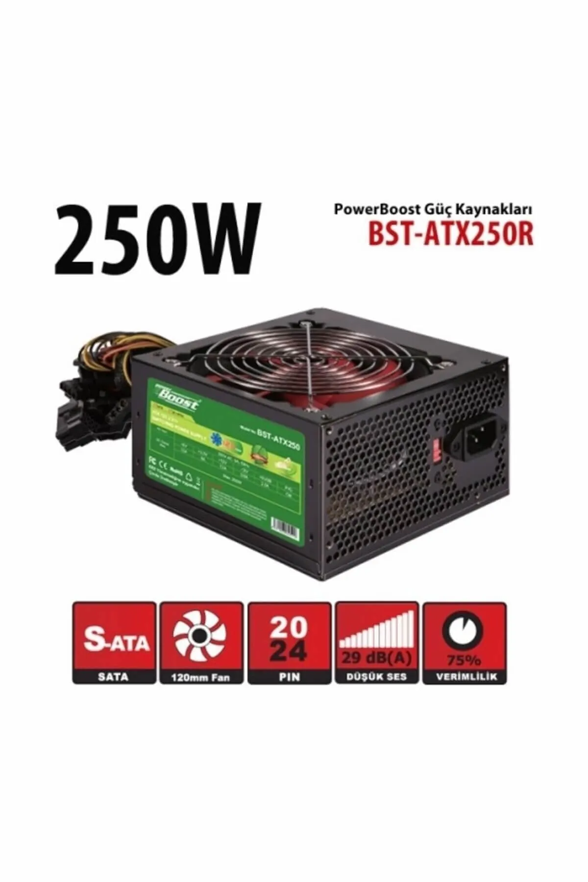 Power Boost Boost 250 W P.supply,12cm Kırmızı Fan,kutulu Bst-atx250r