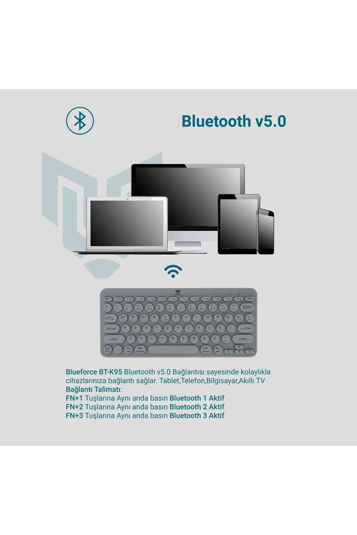 Blueforce Bt-k95 Bluetooth V5.0 Ios Android Kablosuz Klavye Uzay Gri