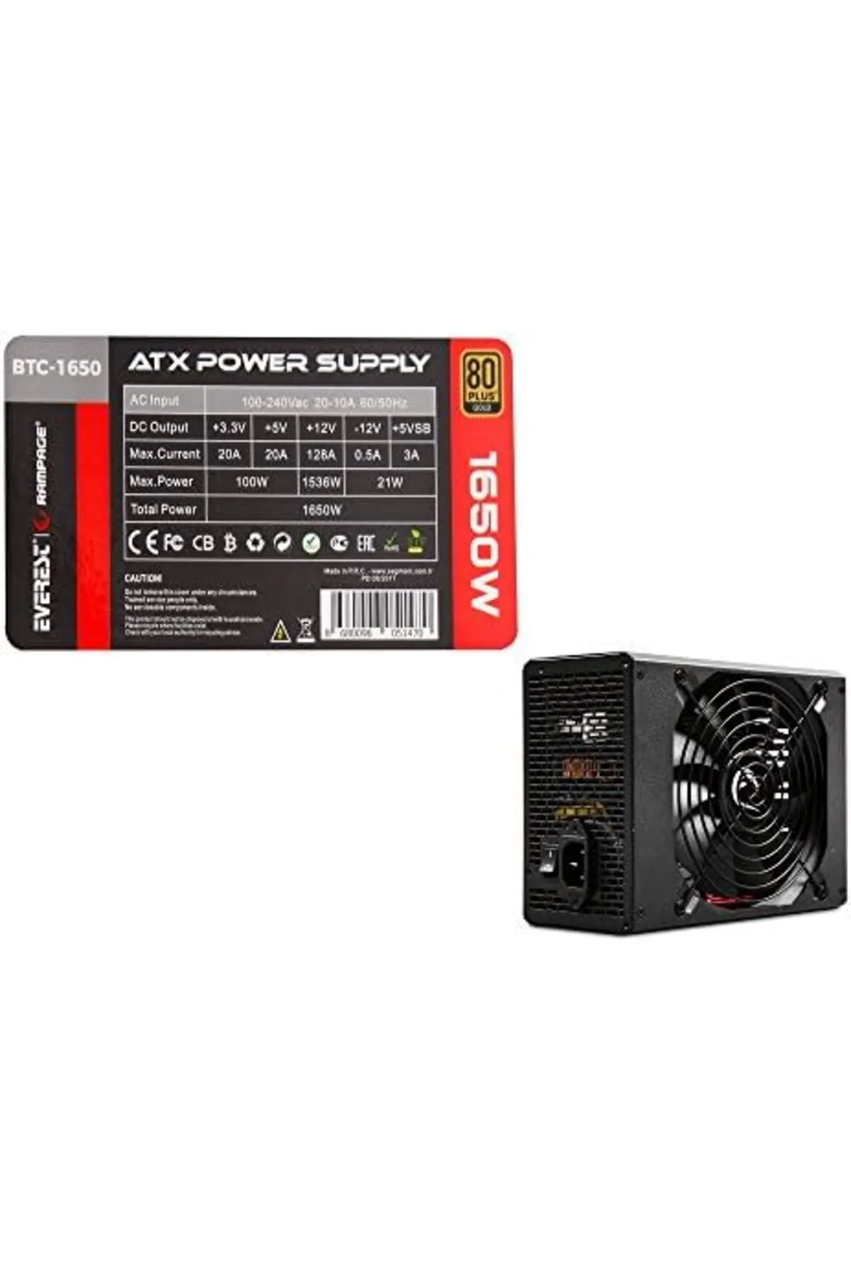 NcK BTC-1650 1650W 16* PCIe VGA Soket 14cm Fanlı Bitcoin Power Supply