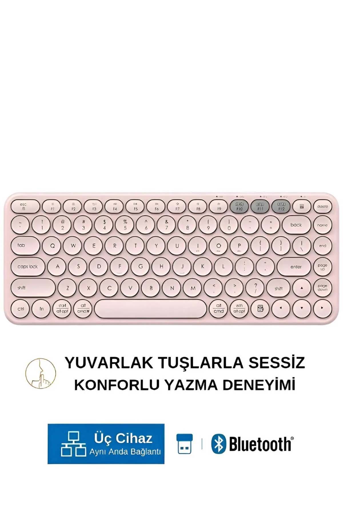 HP BTK1 Çift Modlu Kablosuz 2.4ghz & Bluetooth V5.0 Sessiz Q Klavye Pembe (Ramwhite Türkiye Garantili)