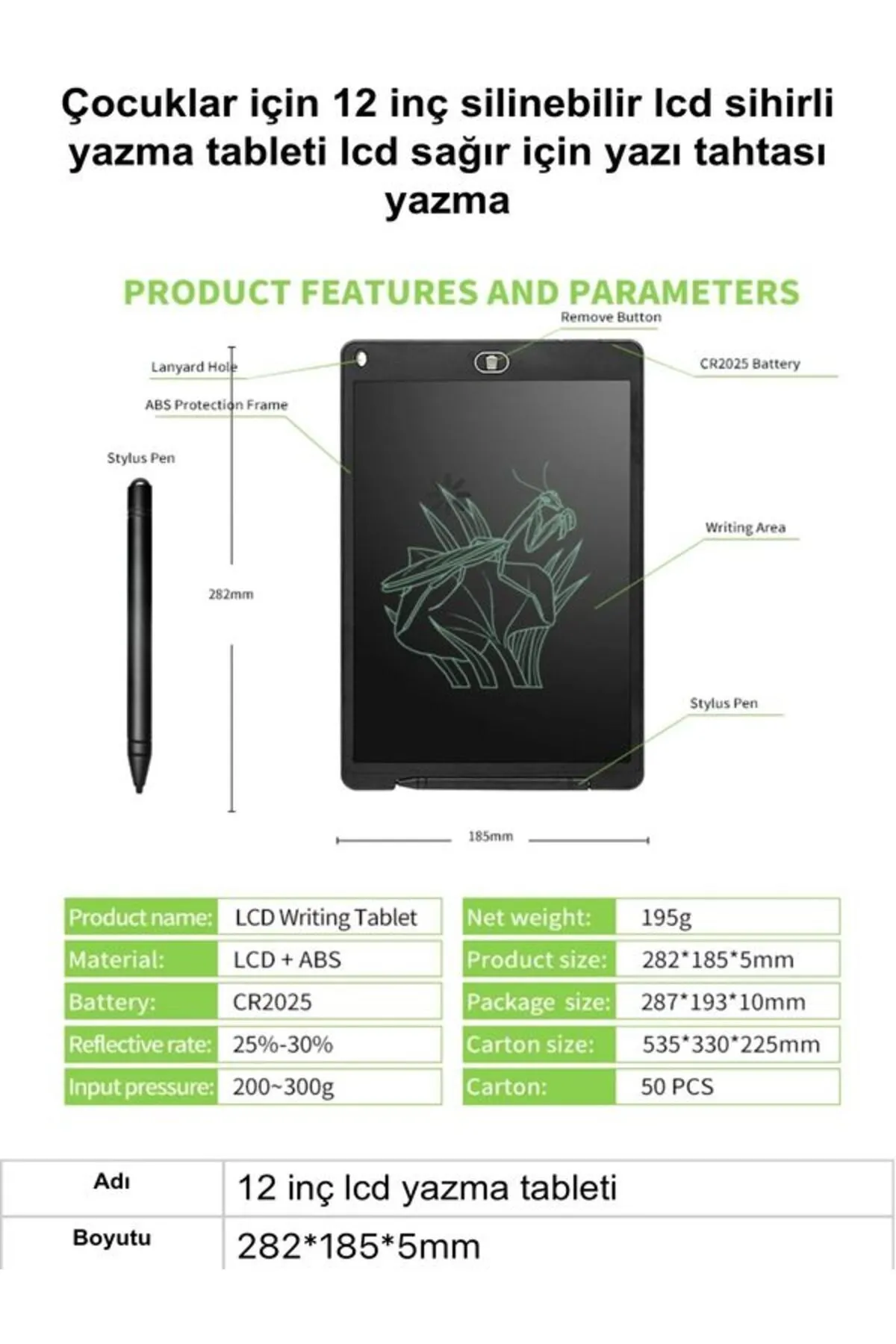 çelikwork inspiring technology Büyük Digital Çok Amaçlı Yazı Tahtası Grafik Çizim Tableti LCD 12" Inc Ekran