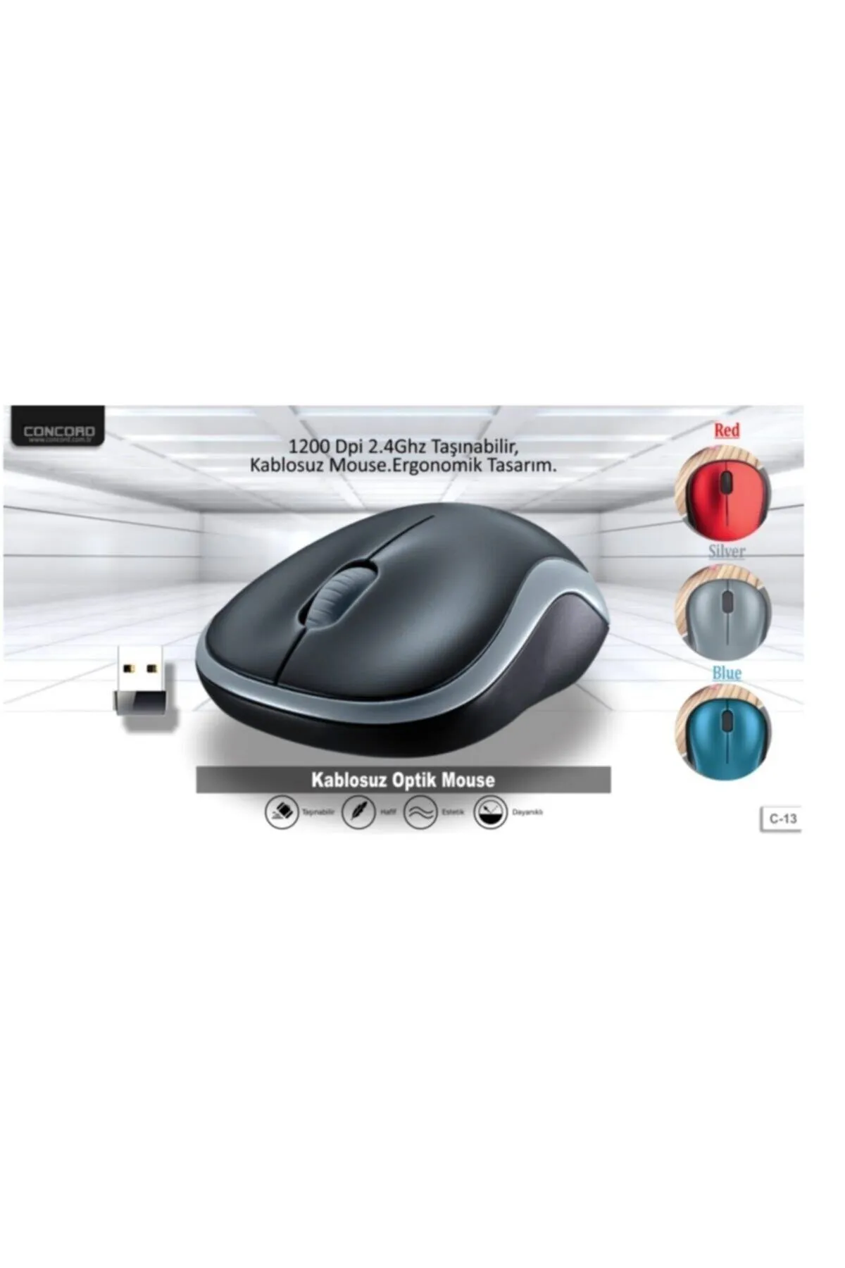 Concord C-13 Kablosuz Rahat Kullanım Optik Fare Ofis Wireless Mouse