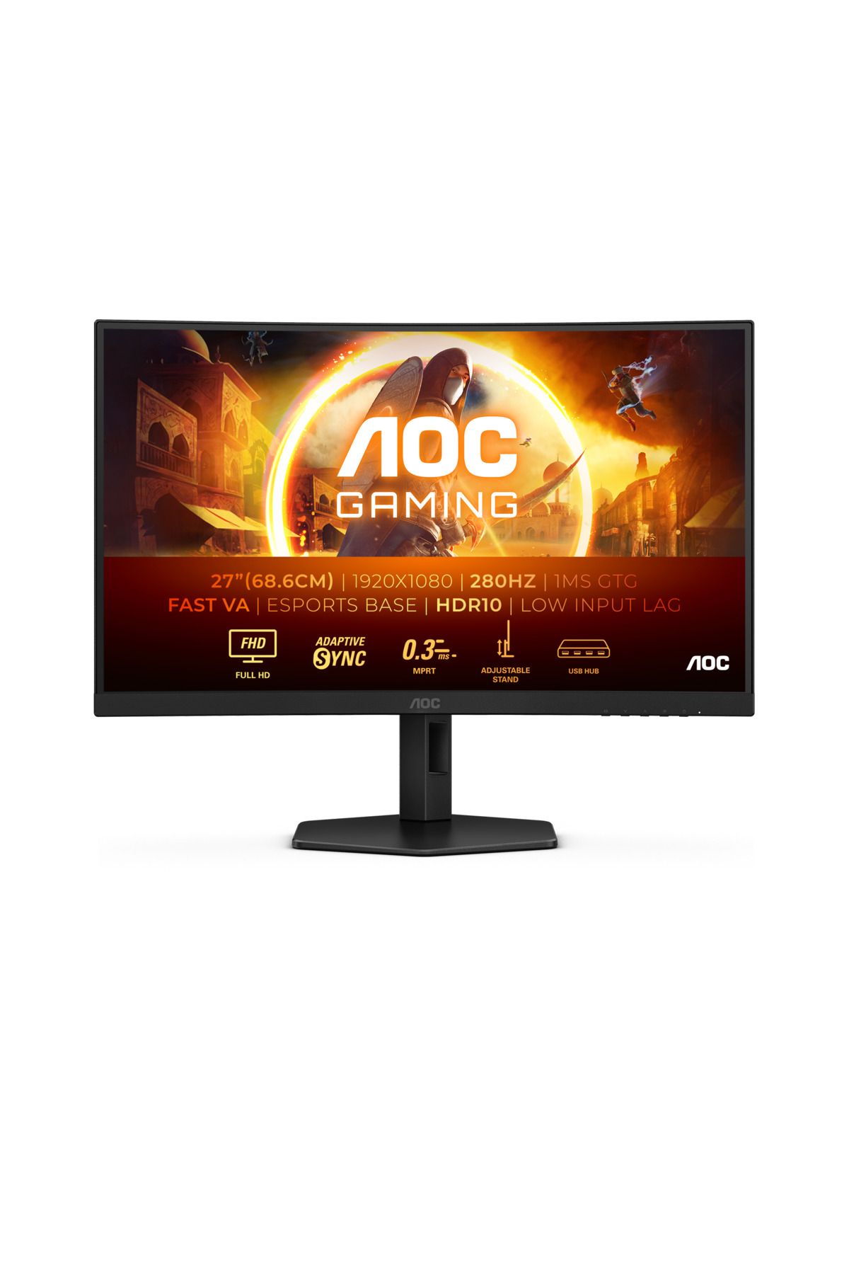 AOC C27G4ZXU 27" 280 Hz 0,3 ms FreeSync HDR10 Yükseklik Ayarlı Fast VA Curved Oyuncu Monitör