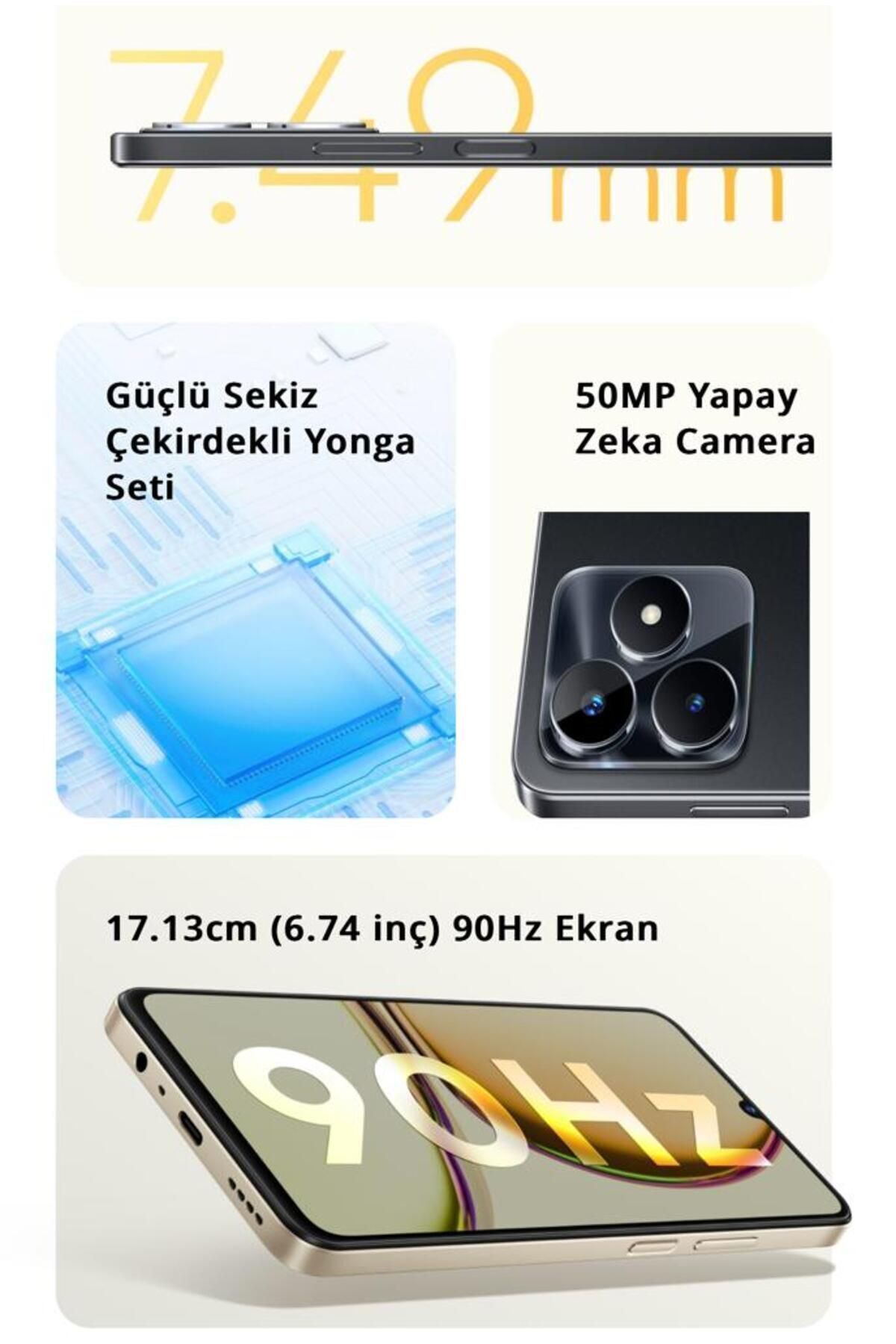 realme C53 16 Gb Ram 8gb 8gb'a Kadar Dinamik Ram 256gb) Kablolu Kulaklık Hediyeli Türkiye