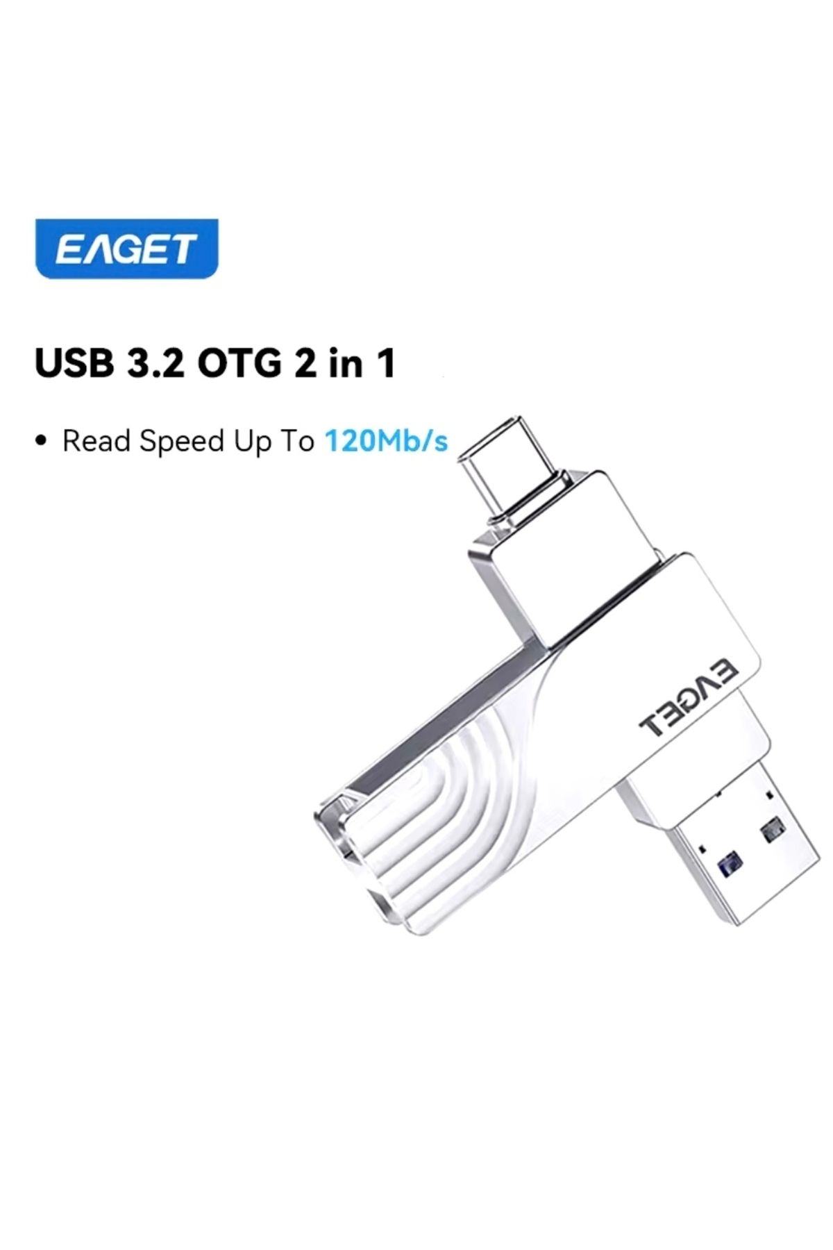 Eaget Cf30 128gb.type-c Ve Usb 3.2 Type-c Girişli Tüm Cihazlara Iphone 15/16 Serisine Uygun Yüksek Hızlı