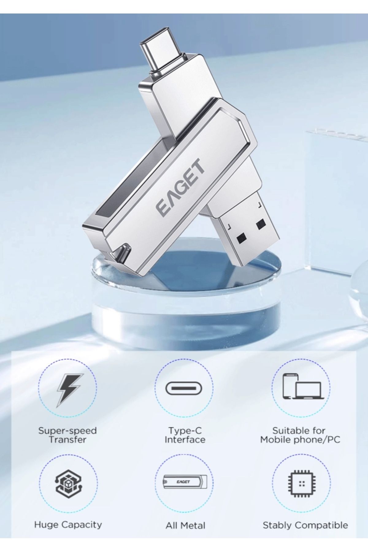 Eaget Cf30 128gb.type-c Ve Usb 3.2 Type-c Girişli Tüm Cihazlara Iphone 15/16 Serisine Uygun Yüksek Hızlı