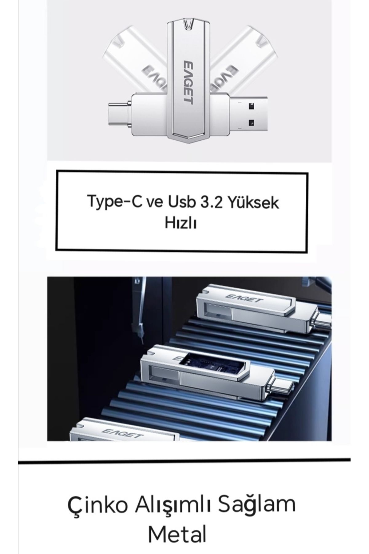 Eaget Cf30 128gb.type-c Ve Usb 3.2 Type-c Girişli Tüm Cihazlara Iphone 15/16 Serisine Uygun Yüksek Hızlı