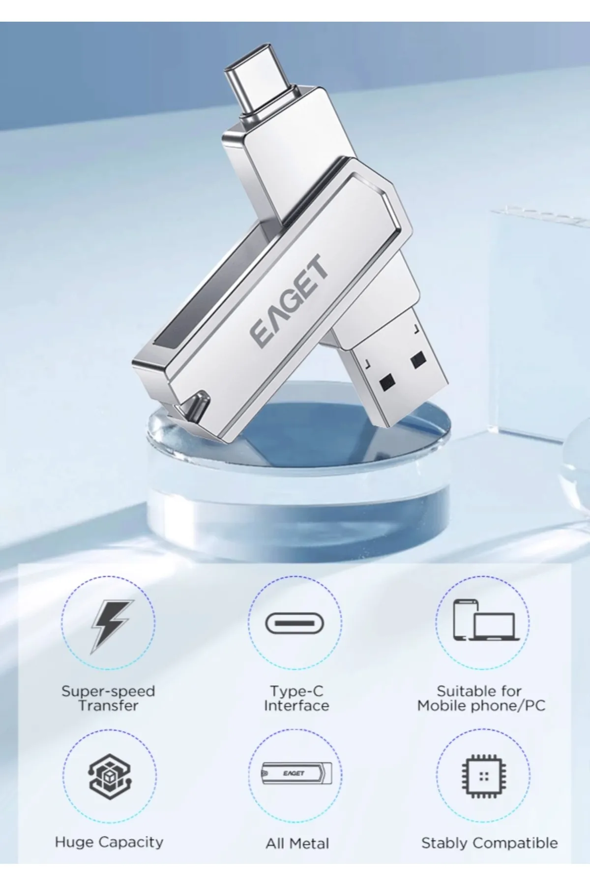 Eaget Cf30 256gb.type-c Ve Usb 3.2 Type-c Girişli Tüm Cihazlara Iphone 15/16 Serisine Uygun Yüksek Hızlı