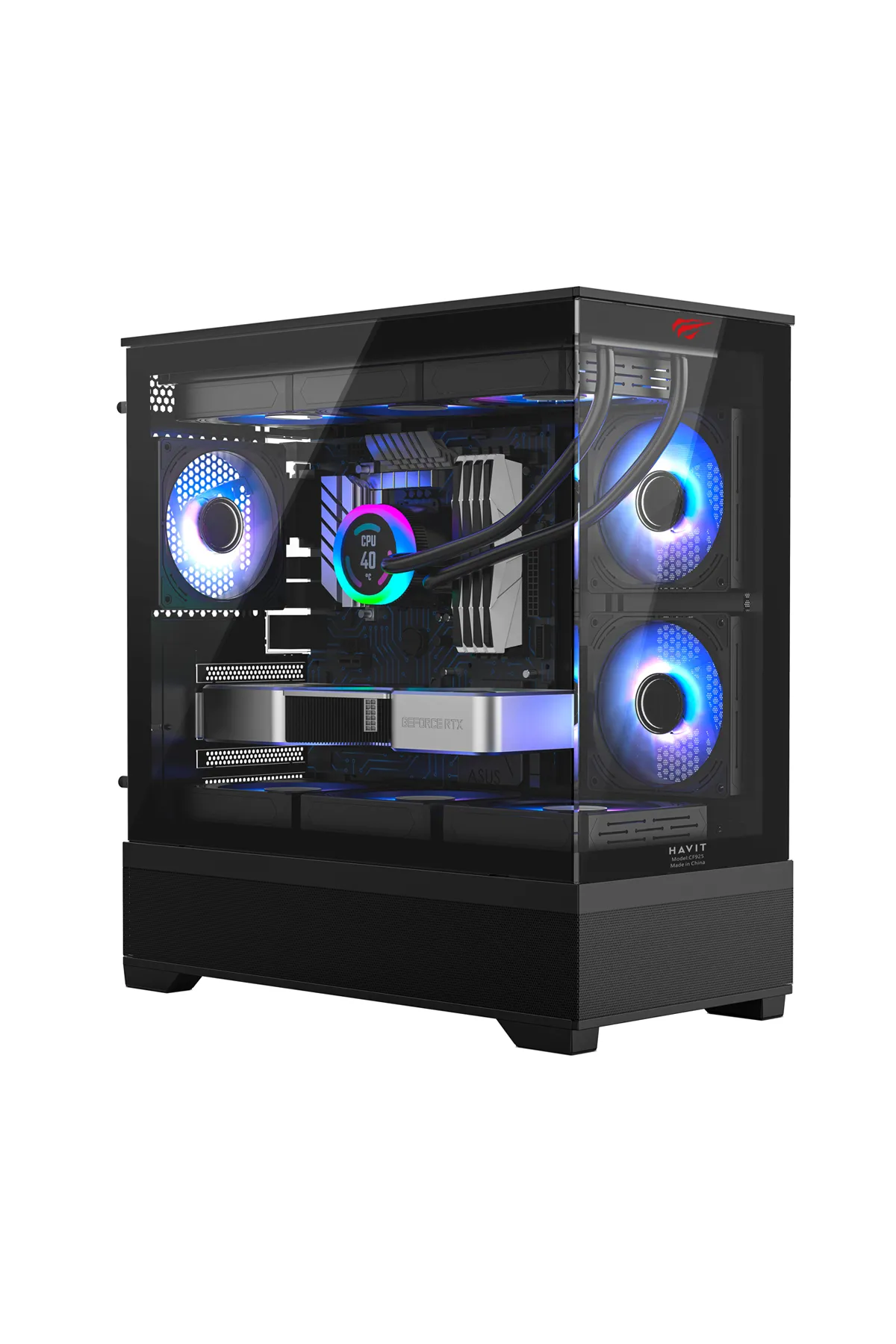 Havit CF925 Tamperli Cam Gaming Oyuncu Kasası Siyah - 3 RGB Fanlı, Kumandalı, ITX/M-ATX/ATX/E-ATX Uyumlu