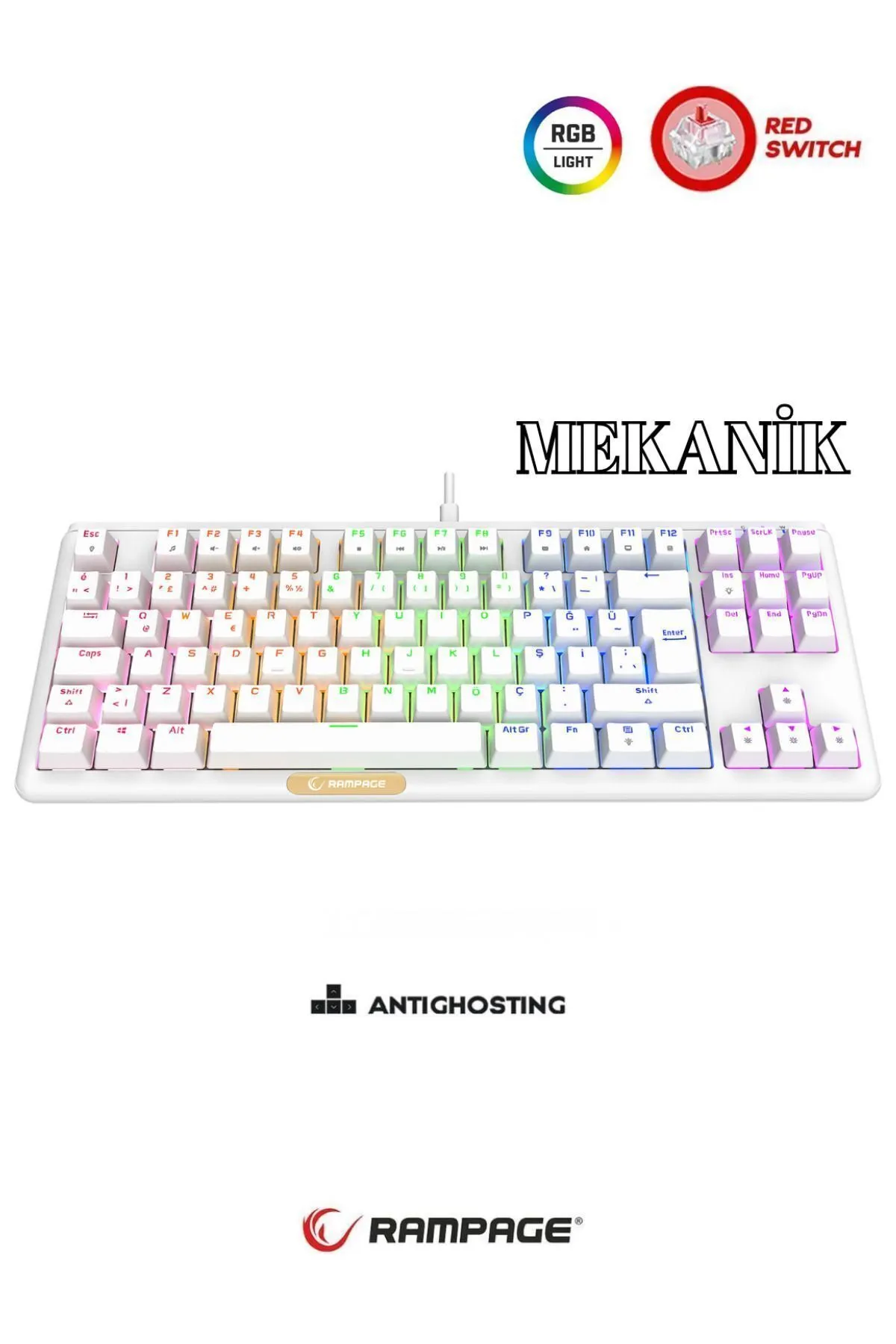 Rampage Claw Red Switch Rainbow TKL Mekanik Gaming Oyuncu Klavye ( Anti Ghosting )