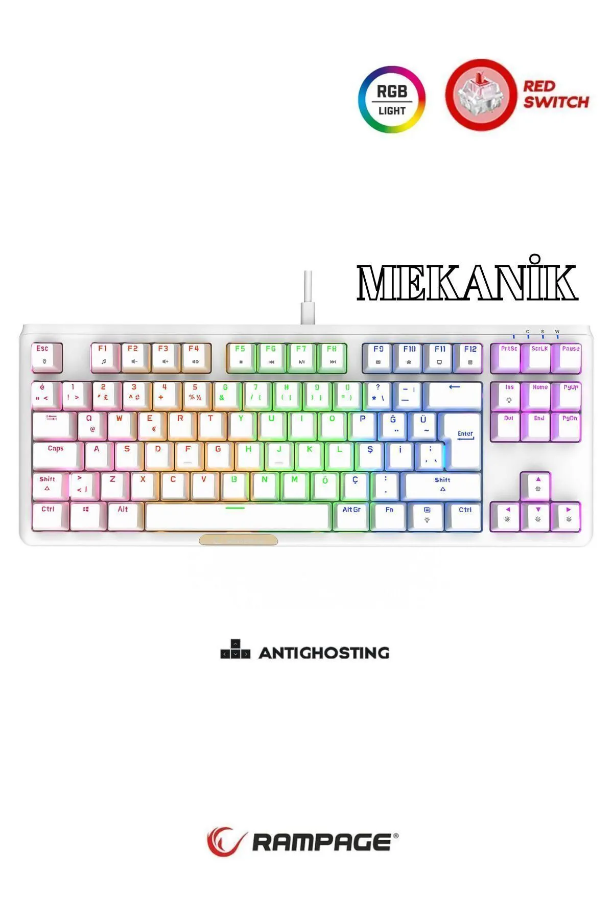 Rampage Claw Red Switch Rainbow TKL Mekanik Gaming Oyuncu Klavye ( Anti Ghosting )