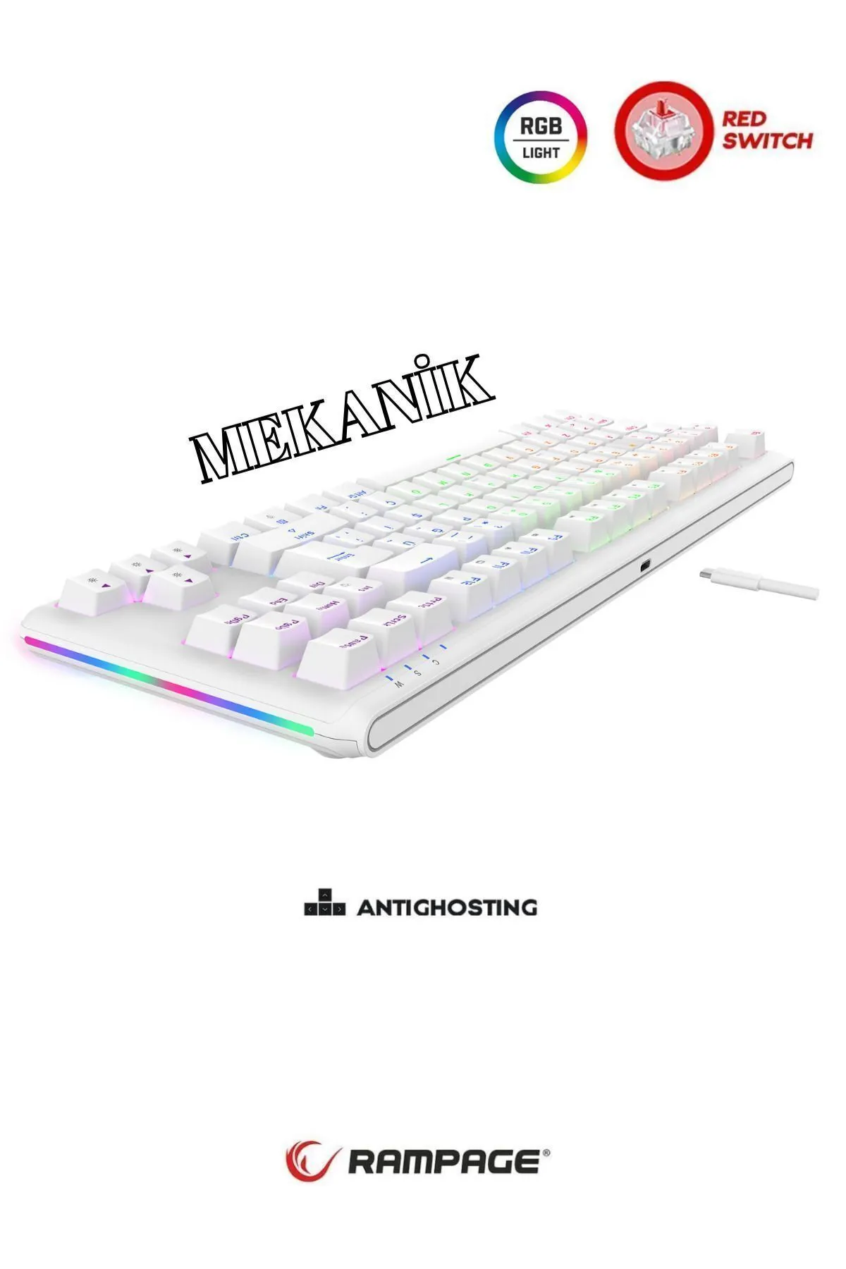 Rampage Claw Red Switch Rainbow TKL Mekanik Gaming Oyuncu Klavye ( Anti Ghosting )