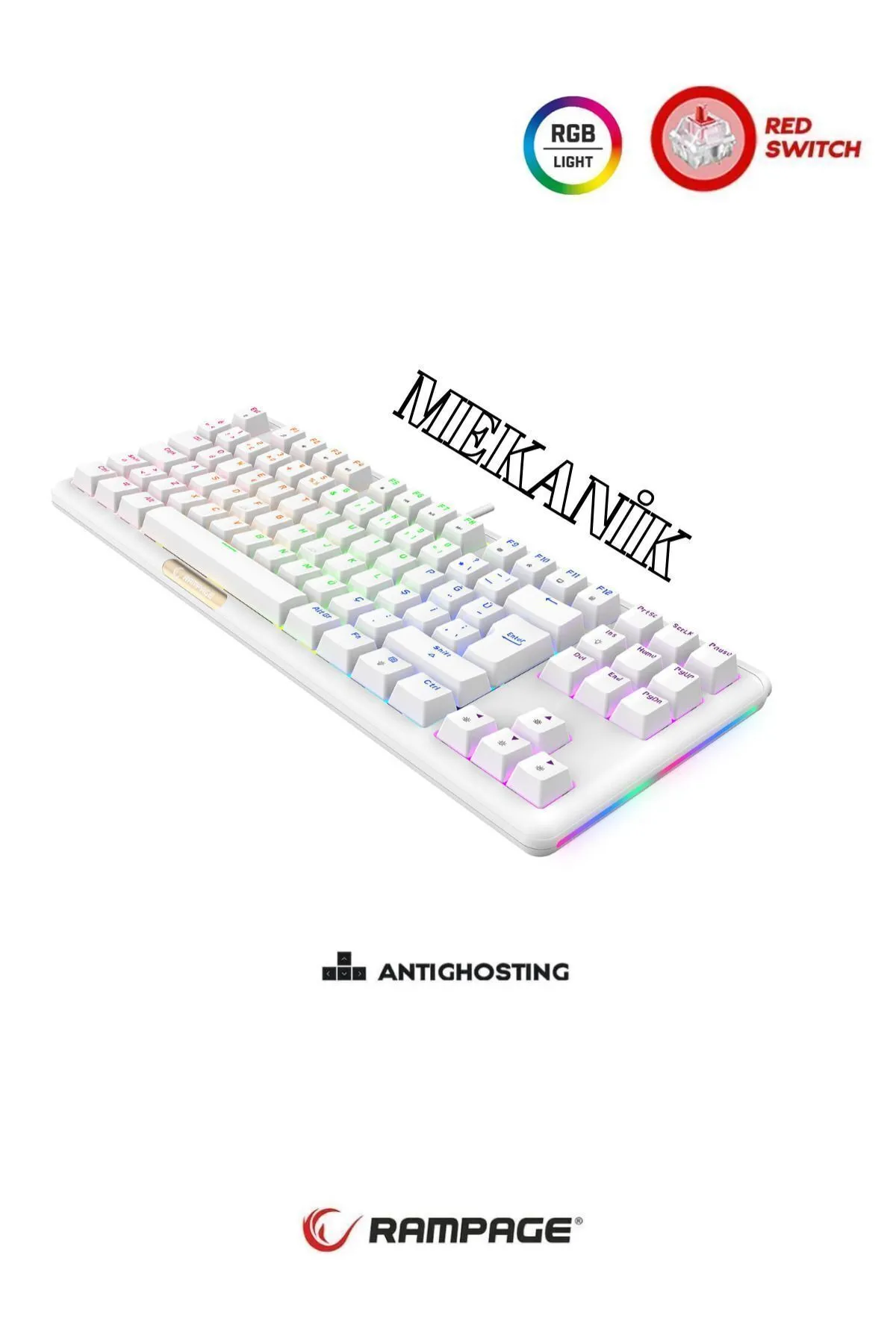 Rampage Claw Red Switch Rainbow TKL Mekanik Gaming Oyuncu Klavye ( Anti Ghosting )