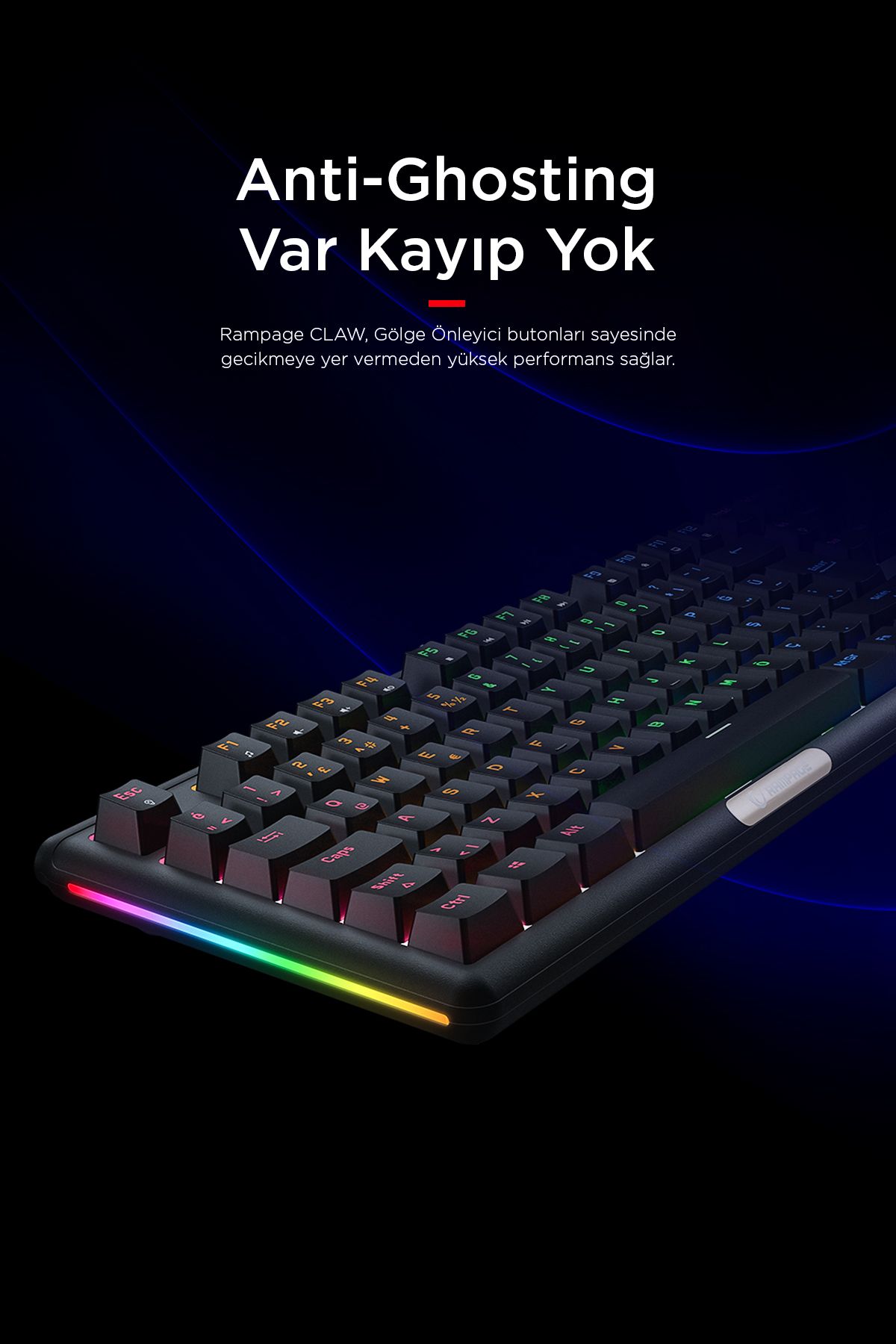 Rampage Claw Red Switch Rgb Q Mekanik Klavye Gaming Klavye Oyuncu Klavyesi TKL Klavye Antighosting Kompakt