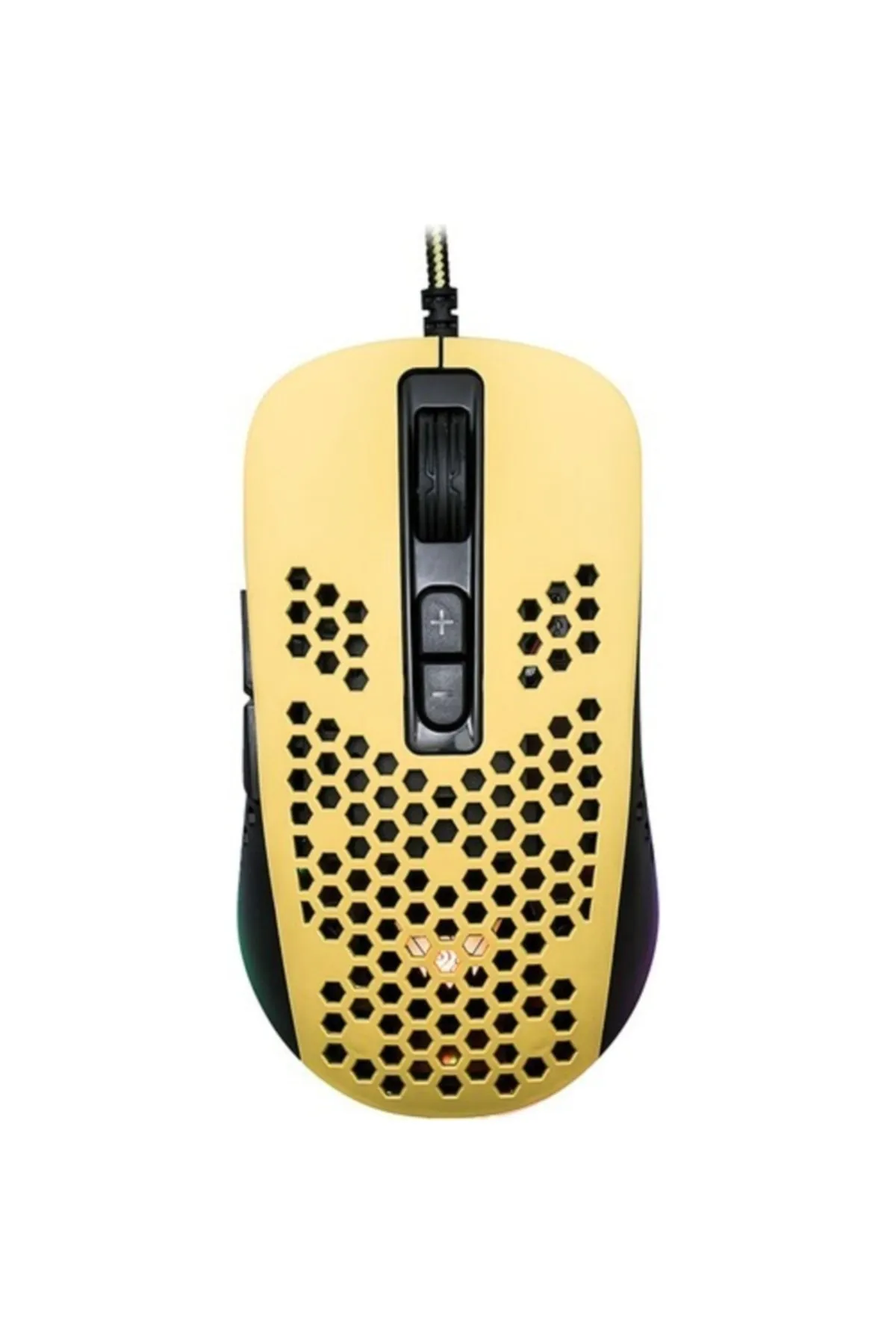 Crown Micro CMGM-11 Hive -SARI-RGB Aydınlatmalı, Hafif, Makrolu 6400 DPI Oyuncu Mouse