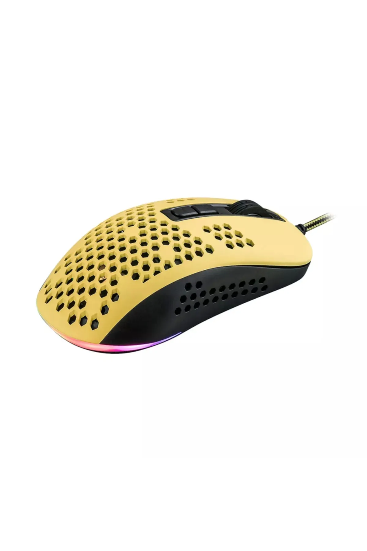 Crown Micro CMGM-11 Hive -SARI-RGB Aydınlatmalı, Hafif, Makrolu 6400 DPI Oyuncu Mouse