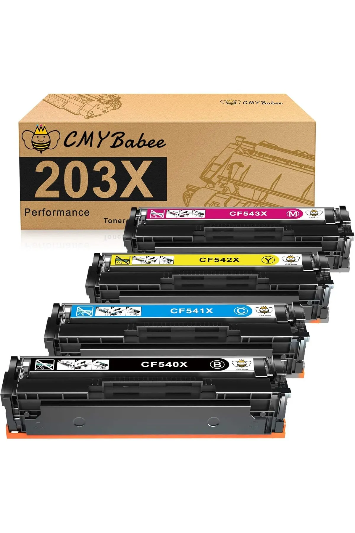 HP Color Pro M254dw Toner MFP M281fdw M254nw M280nw M254dn CF540X CF541X CF542X CF543X (4 Pack)