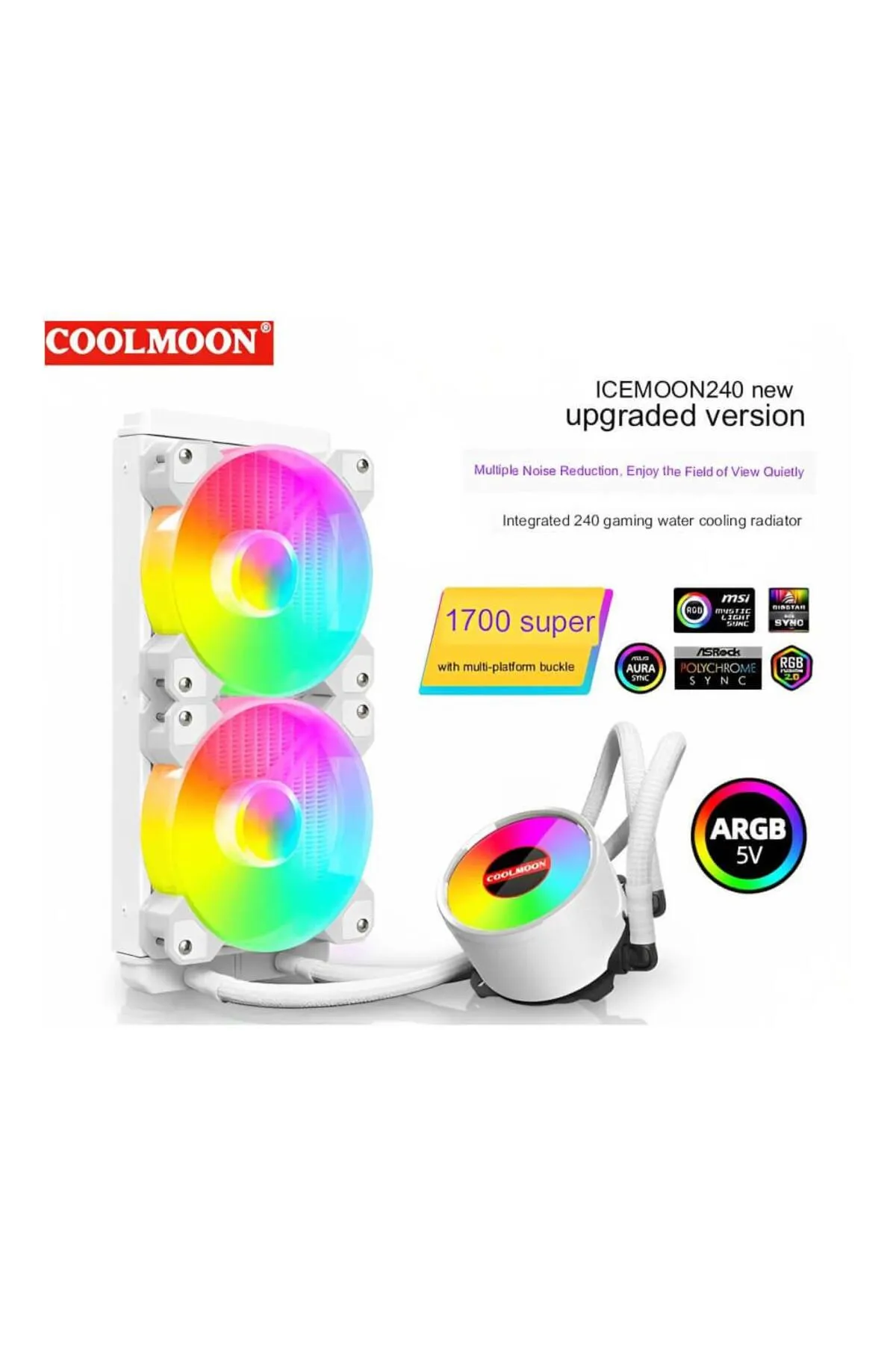 Cool Moon Coolmoon ARGB240 ARGB 5V Sıvı Soğutuculu Radyatörlü İşlemci Fanı - AMD AM4 /AM3 +/AM3/FM2 +/FM2