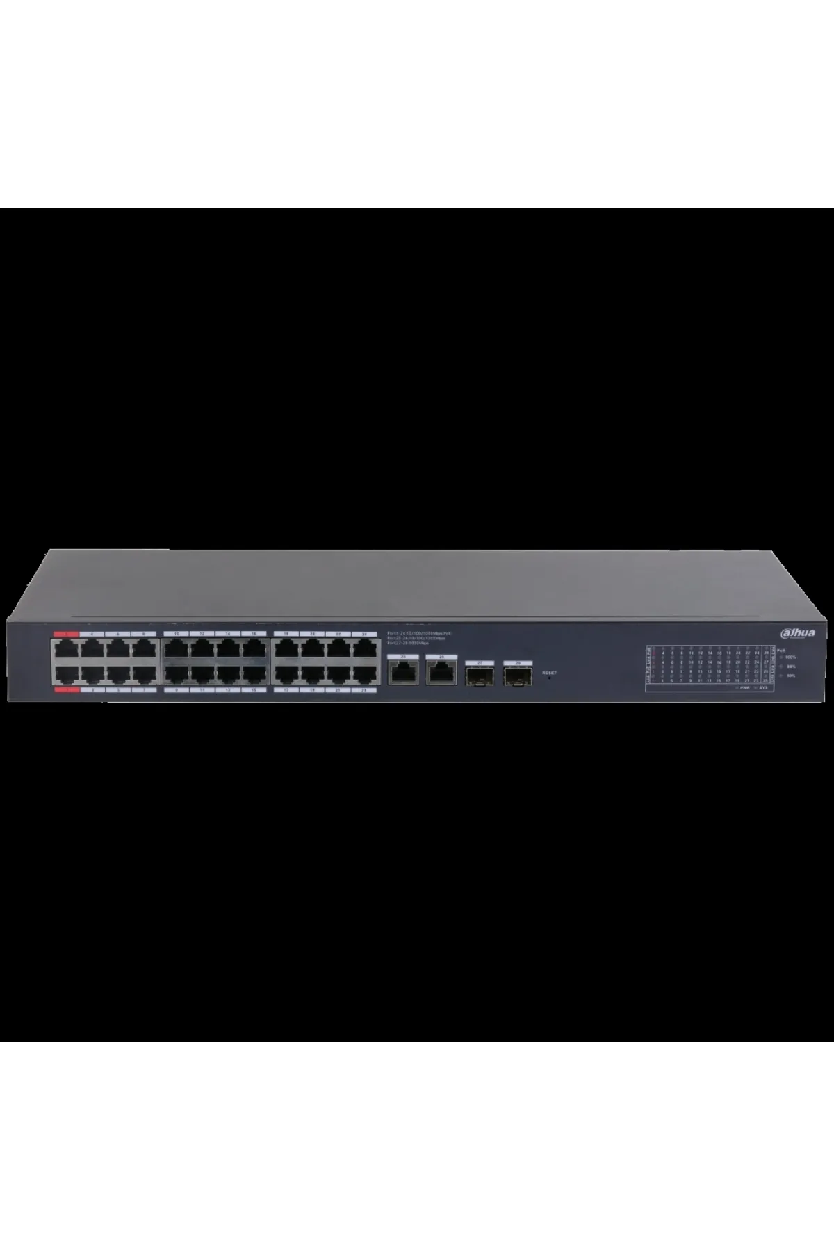 Dahua Cs4228-24gt-375 28port, Gigabit, 24 Port Poe, 375w, 2 Port Uplink, 2 Port Sfp Gigabit Combo,