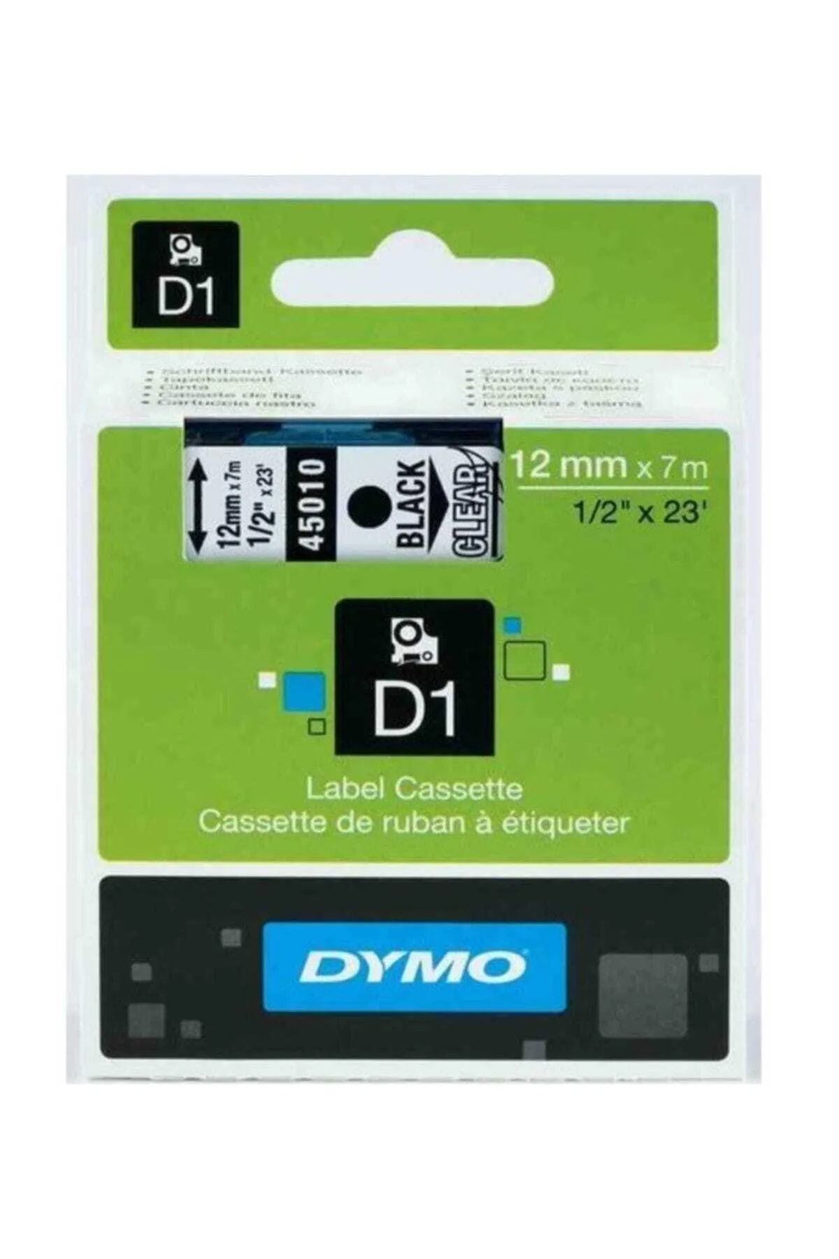 Dymo D1 Şerit Standart 12 Mmx7 Mt Şeffaf Üzerine Siyah 45010 S0720500