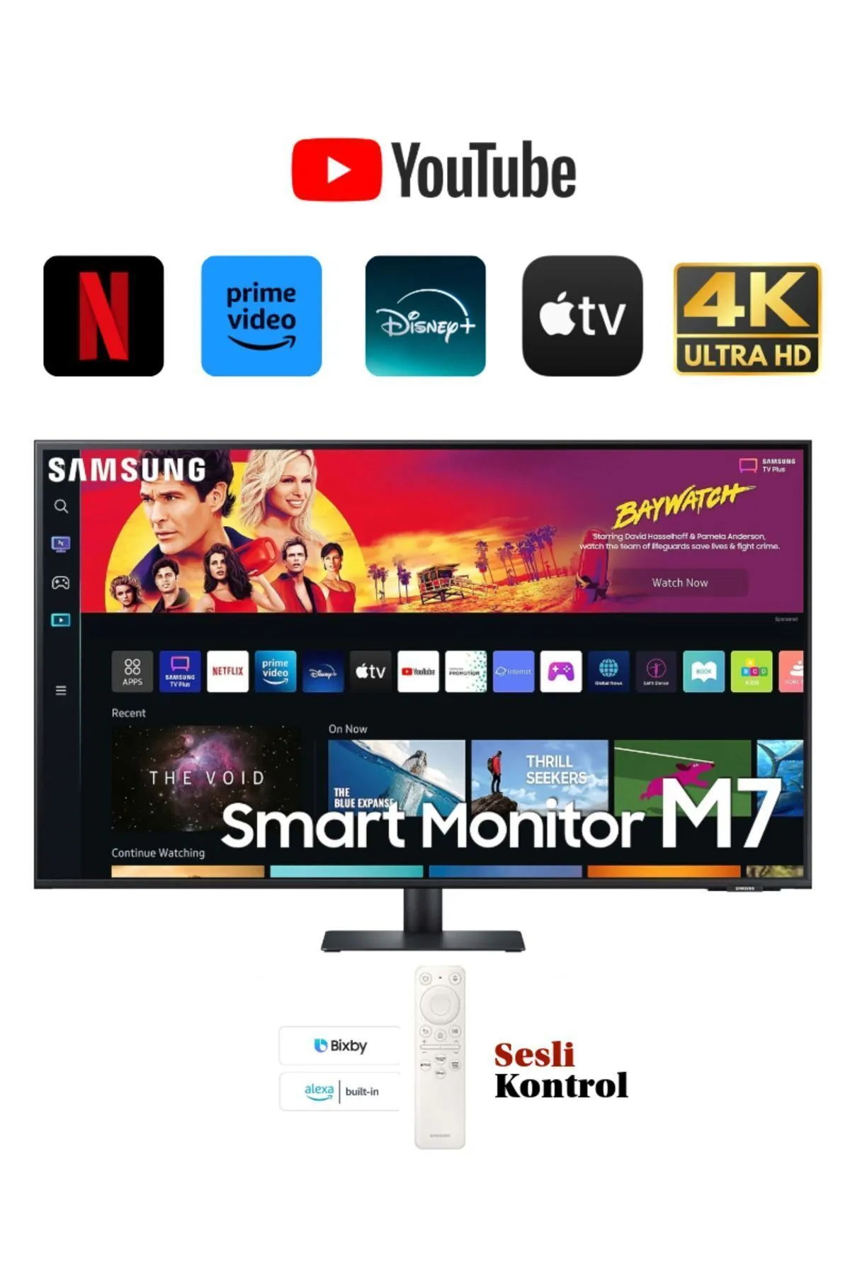 Samsung Dahili Hoparlörlü 43" 4K 60Hz 4ms Smart Monitör TV Sesli Komut ve Uzaktan Bağlantı Özellikli