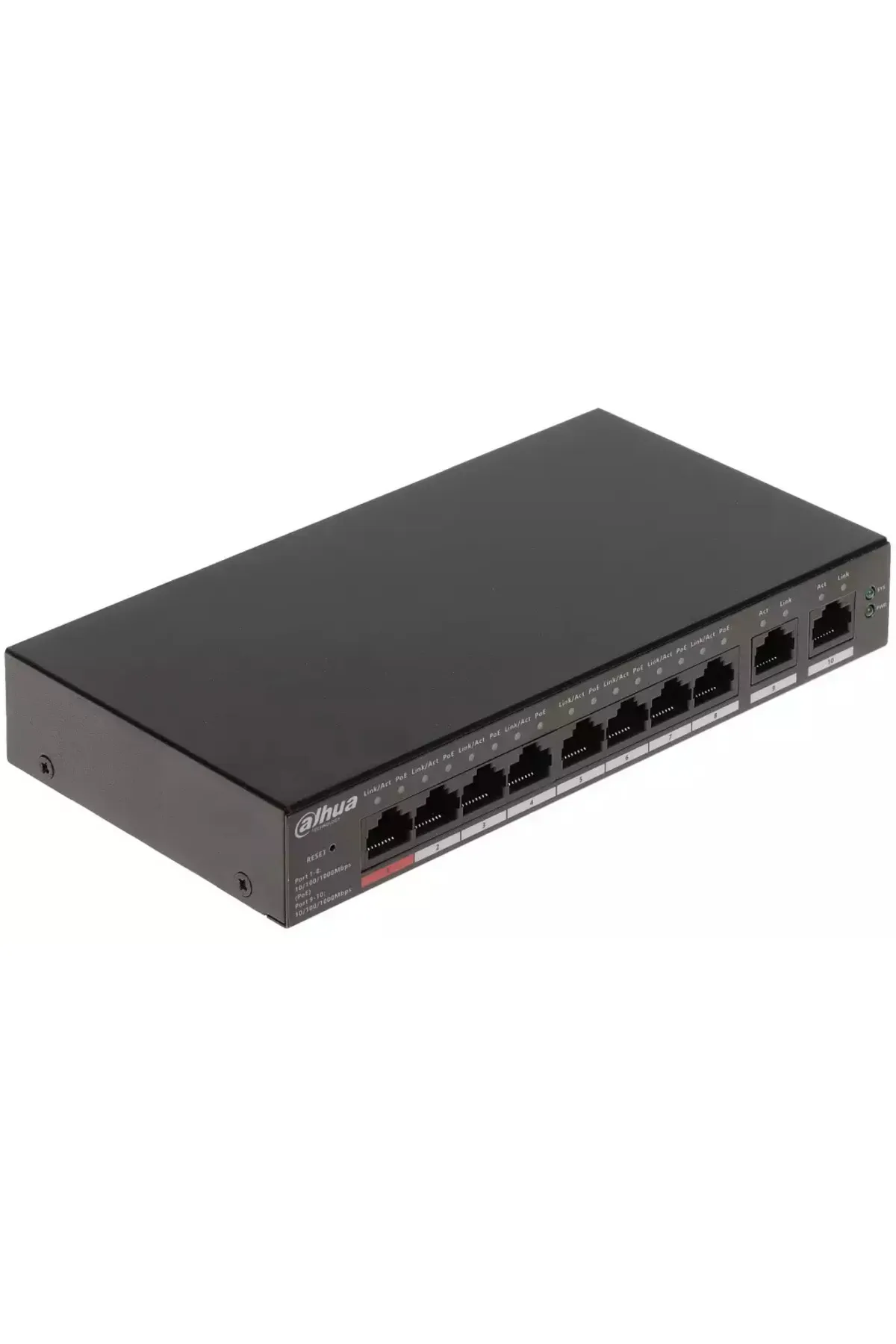 Genel Markalar DAHUA CS4010-8GT-110, 8 Port, Gigabit, 8 Port PoE, 110W, +2 Port Uplink, Yönetilebilir, Switch