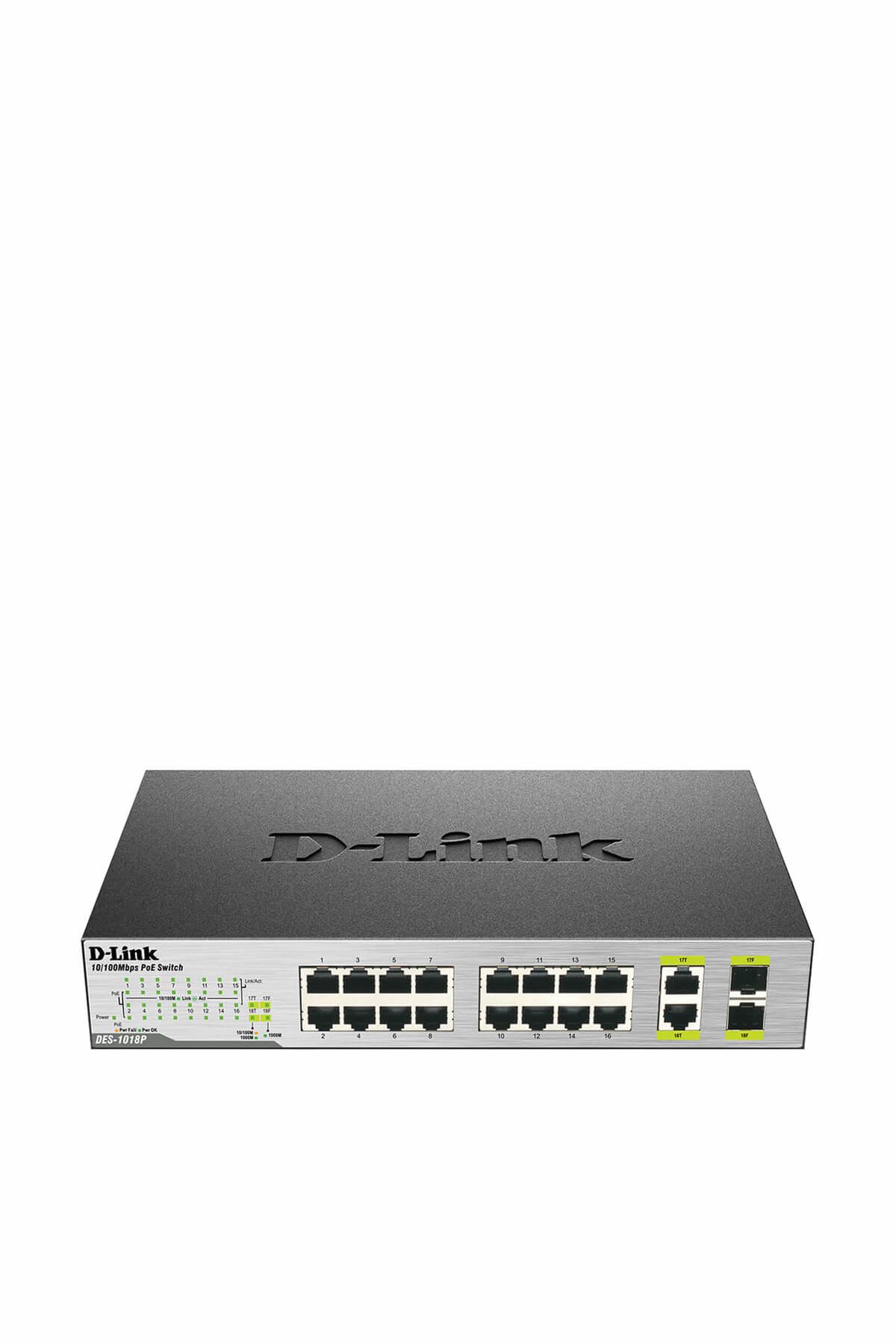 D-Link DES-1018P 8 PORT 10/100Mbps +8 PORT POE + 2 PORT COMBO 80 Watt METAL KASA RACKMOUNT SWITCH