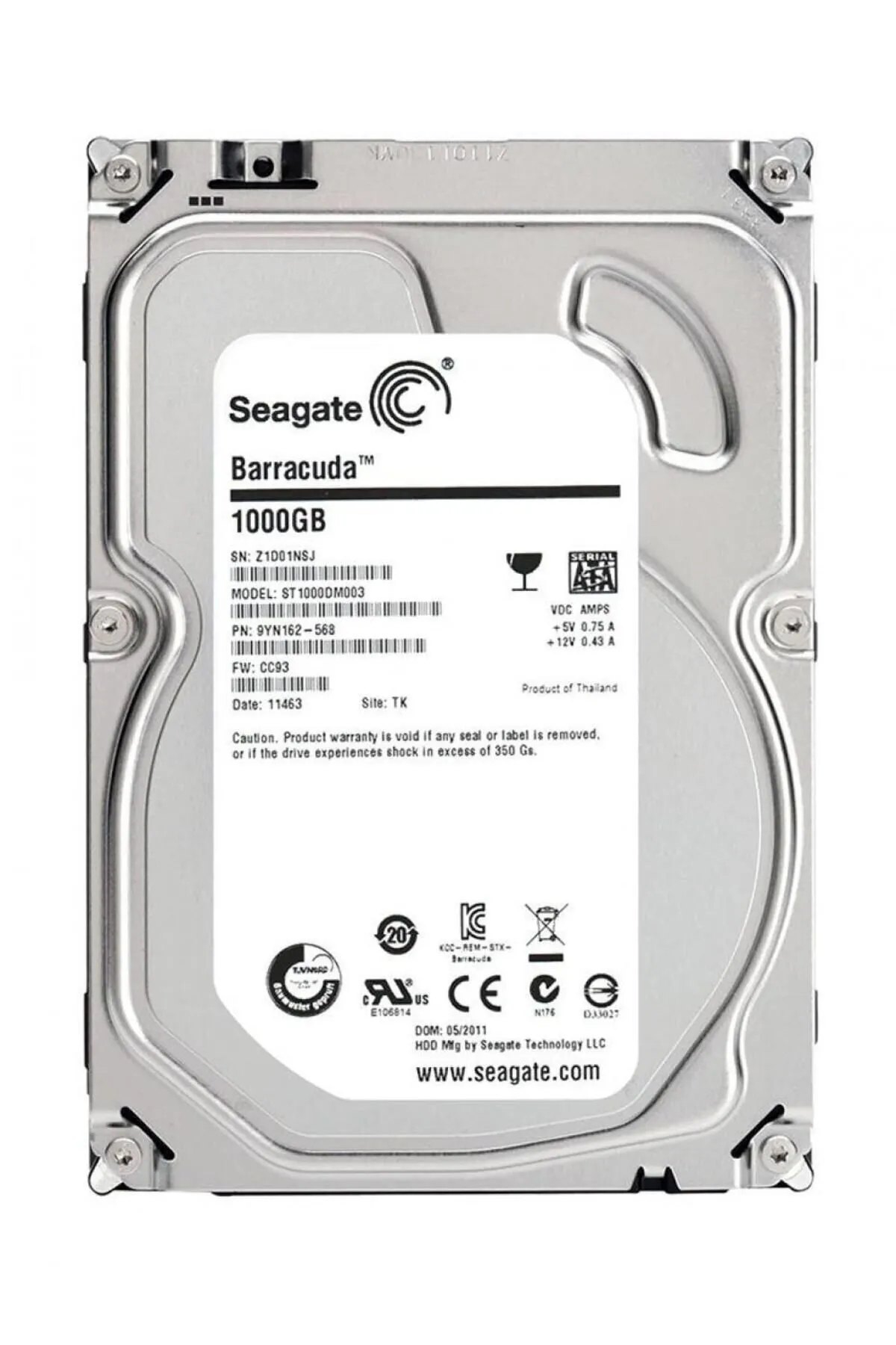 SEAGETE DESKTAP BARRACUDA ST1000DM003 1 TB 7,200 K 6G SATA 3,5" HDD